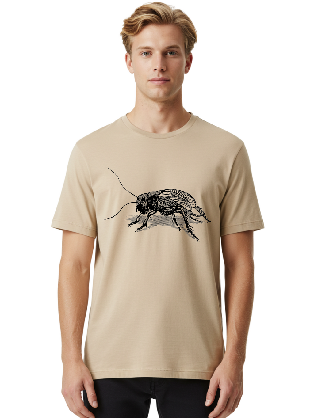Cricket-2 Men'S Graphic Tee, 100% Cotton, Comfortable Casual Summer Wear, Machine Washable, Cricket Insect, Black Illustration, Detailed Drawing, Insect Anatomy, Entomology Art, Wildlife Illustration, Insect Wings, Long Antennae Aab525