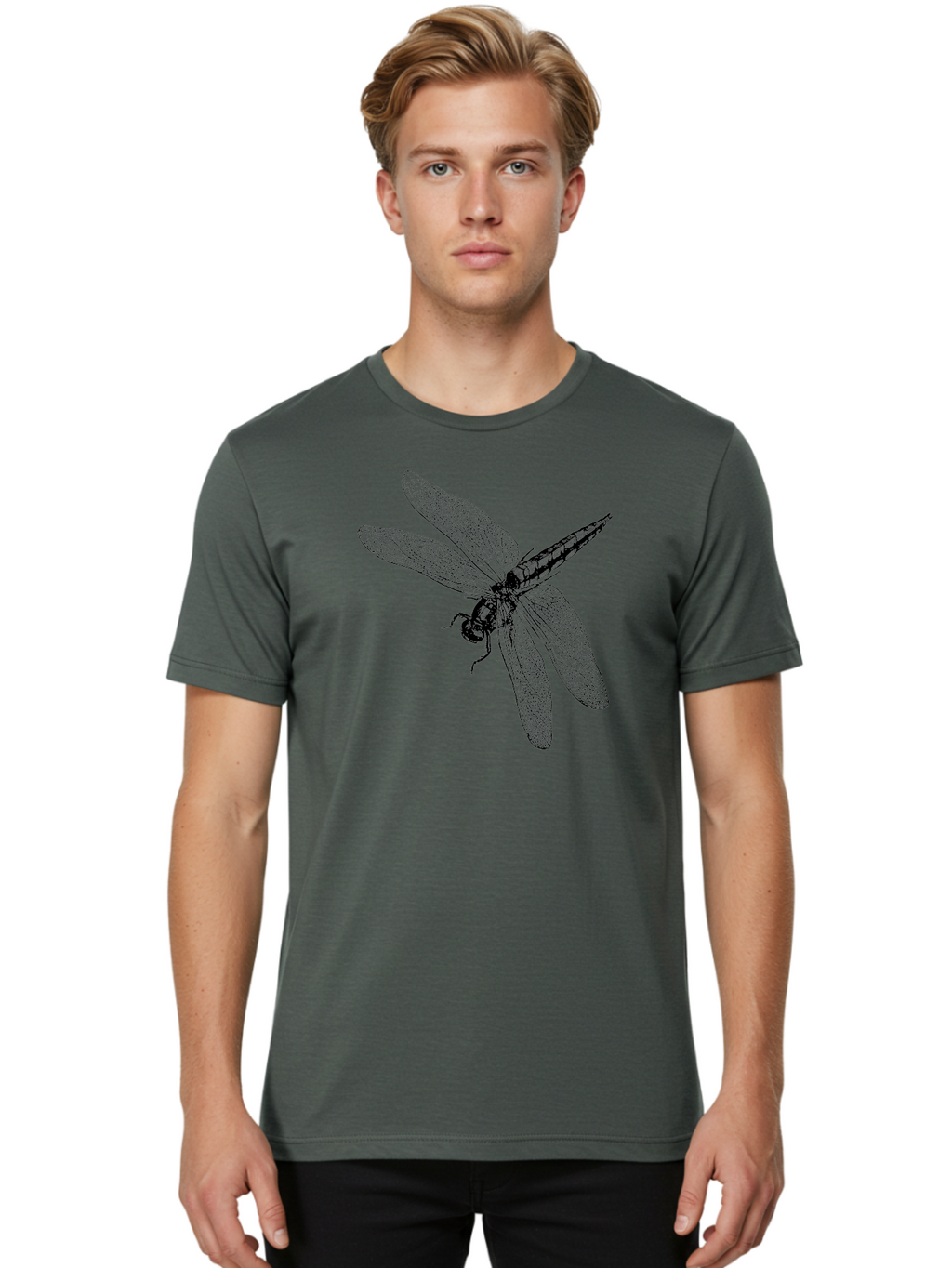 Dragonfly-1 Men'S Graphic Tee, 100% Cotton, Comfortable Casual Summer Wear, Machine Washable, Dragonfly Wings, Insect Art, Detailed Illustration, Black And Green, Wingspan, Dragonfly Species, Insect Anatomy, Delicate Patterns Aab528