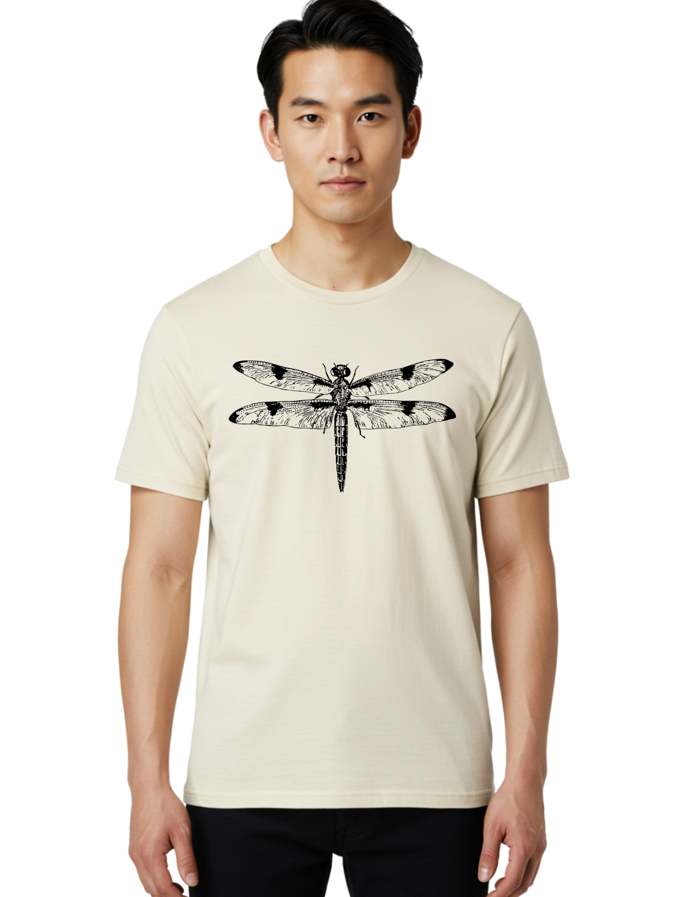 Dragonfly Men'S Graphic Tee, 100% Cotton, Comfortable Casual Summer Wear, Machine Washable, Black And White Dragonfly Art, Insect Illustration, Detailed Wings, Wildlife Artwork, Dragonfly Design, Nature Graphics Aab529