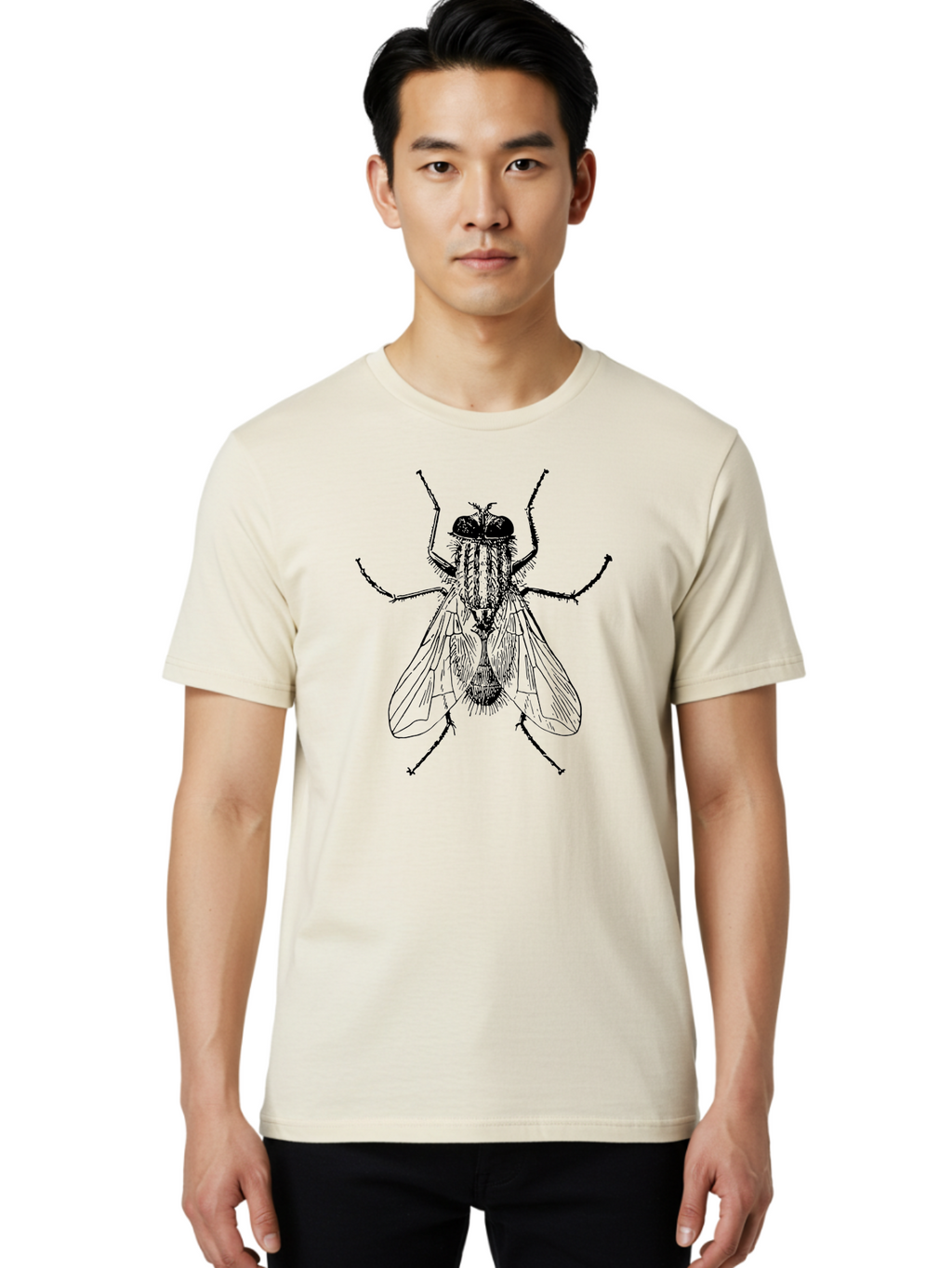 Fly-Illustration Men'S Graphic Tee, 100% Cotton, Comfortable Casual Summer Wear, Machine Washable, Fly, Insect, Black And White Illustration, Detailed Drawing, Entomology, Insect Anatomy, Fly Species, Winged Insect, Bug, Zoology Aab532