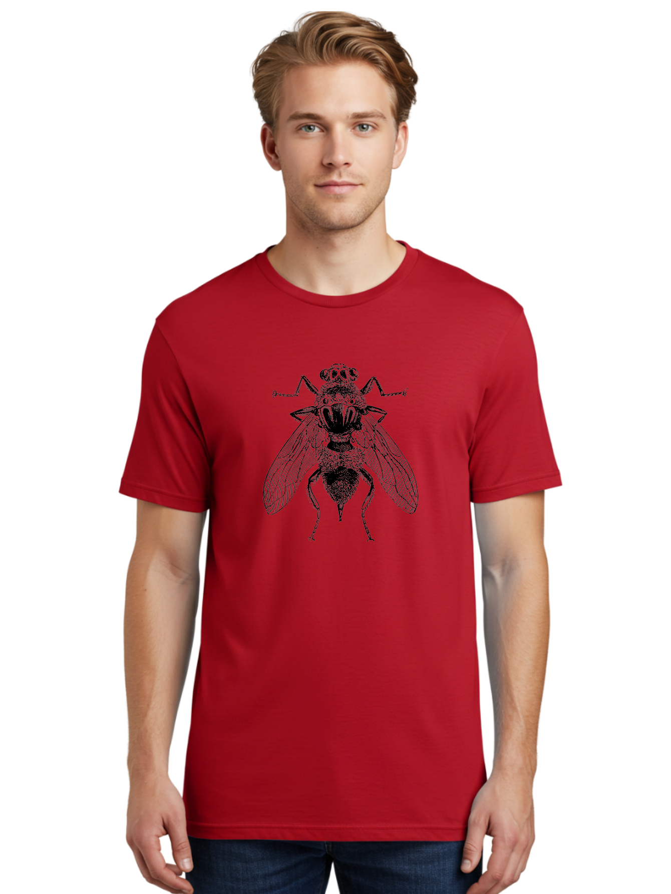 Fly-With-Chains Men'S Graphic Tee, 100% Cotton, Comfortable Casual Summer Wear, Machine Washable, Fly Illustration, Insect Art, Entomology, Chained Fly, Symbolic Art, Surreal Imagery, Detailed Drawing, Wings, Insects In Chains, Aab533
