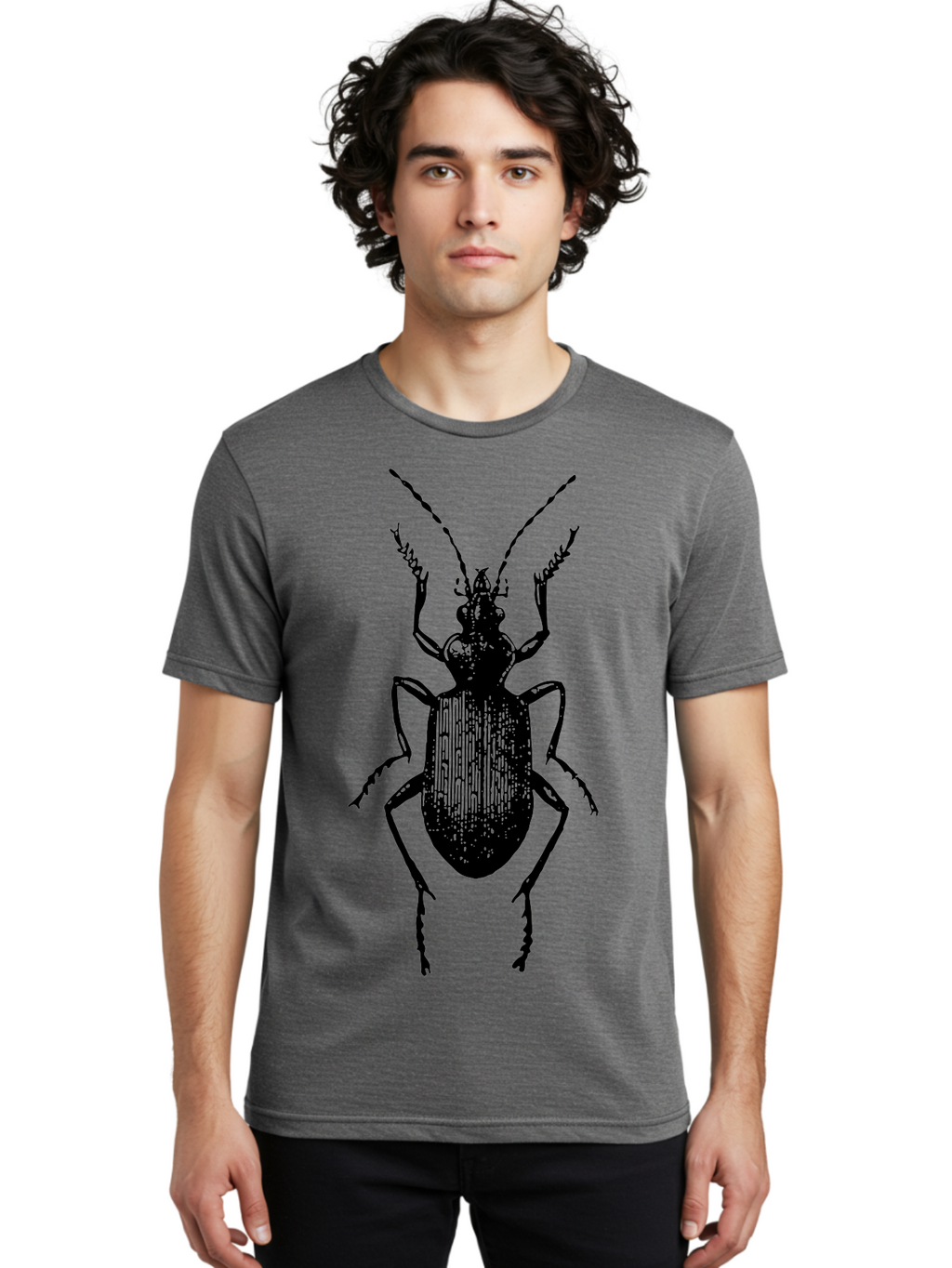 Ground-Beetle Men'S Graphic Tee, 100% Cotton, Comfortable Casual Summer Wear, Machine Washable, Black Beetle, Insect Silhouette, Detailed Illustration, Entomology Art, Bug Graphics, Six Legs, Antennae, Vector Design Aab538