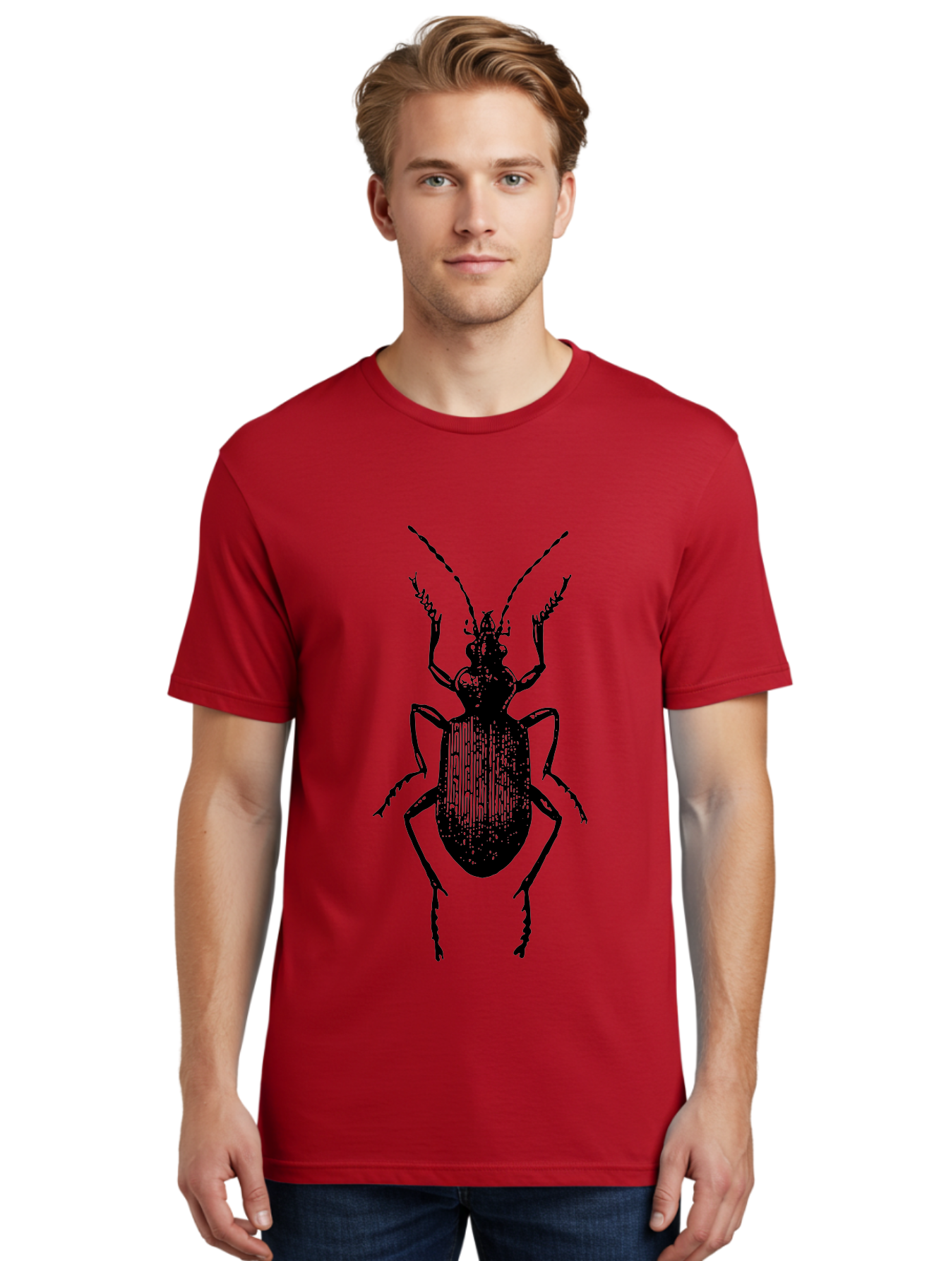 Ground-Beetle Men'S Graphic Tee, 100% Cotton, Comfortable Casual Summer Wear, Machine Washable, Black Beetle, Insect Silhouette, Detailed Illustration, Entomology Art, Bug Graphics, Six Legs, Antennae, Vector Design Aab538