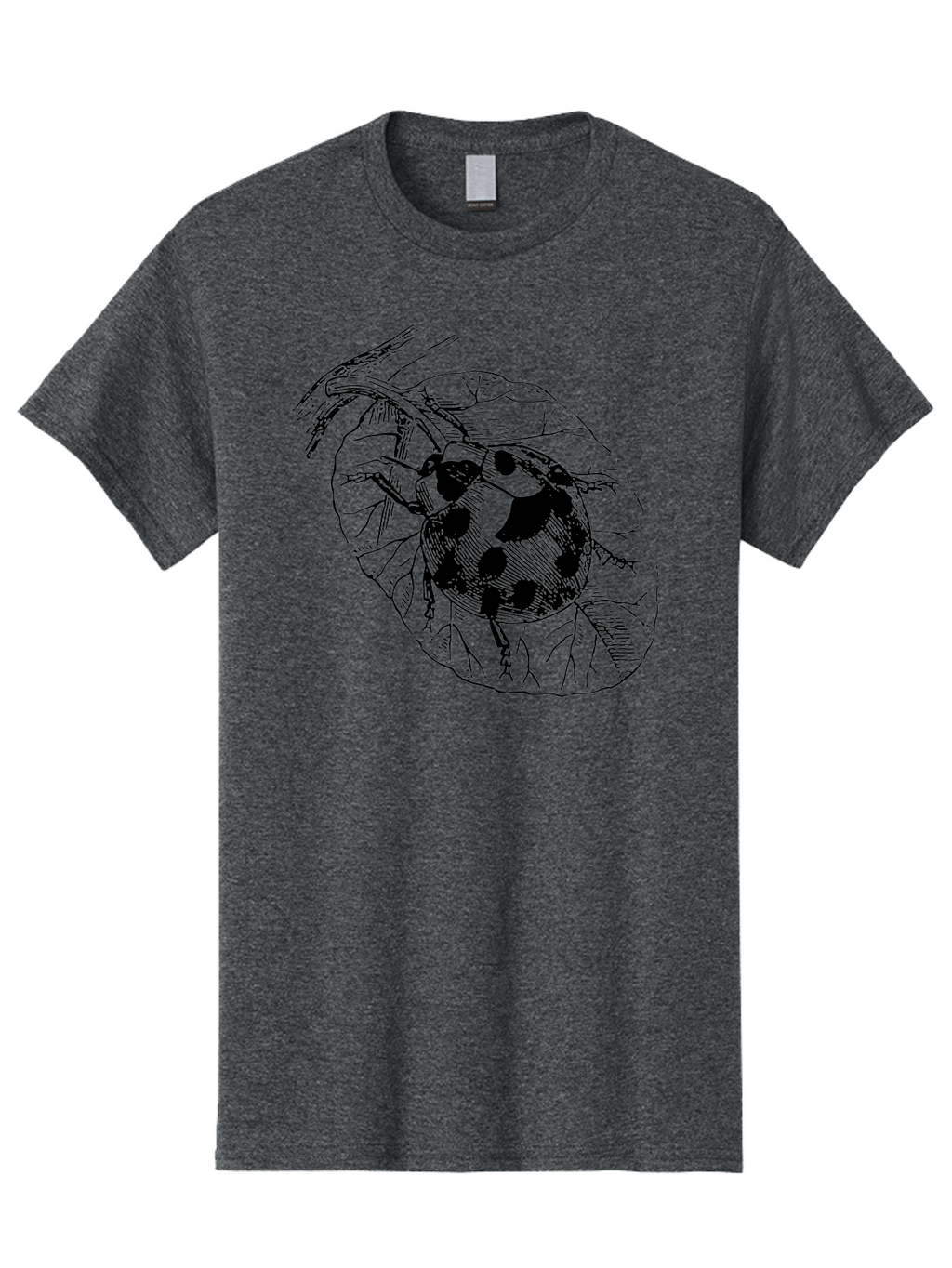 Ladybug-On-Leaf Men'S Graphic Tee, 100% Cotton, Comfortable Casual Summer Wear, Machine Washable, Ladybug On A Leaf, Black And White Illustration, Lady Beetle, Garden Insect, Sketch Art, Wildlife Illustration, Beetle On Foliage Aab541