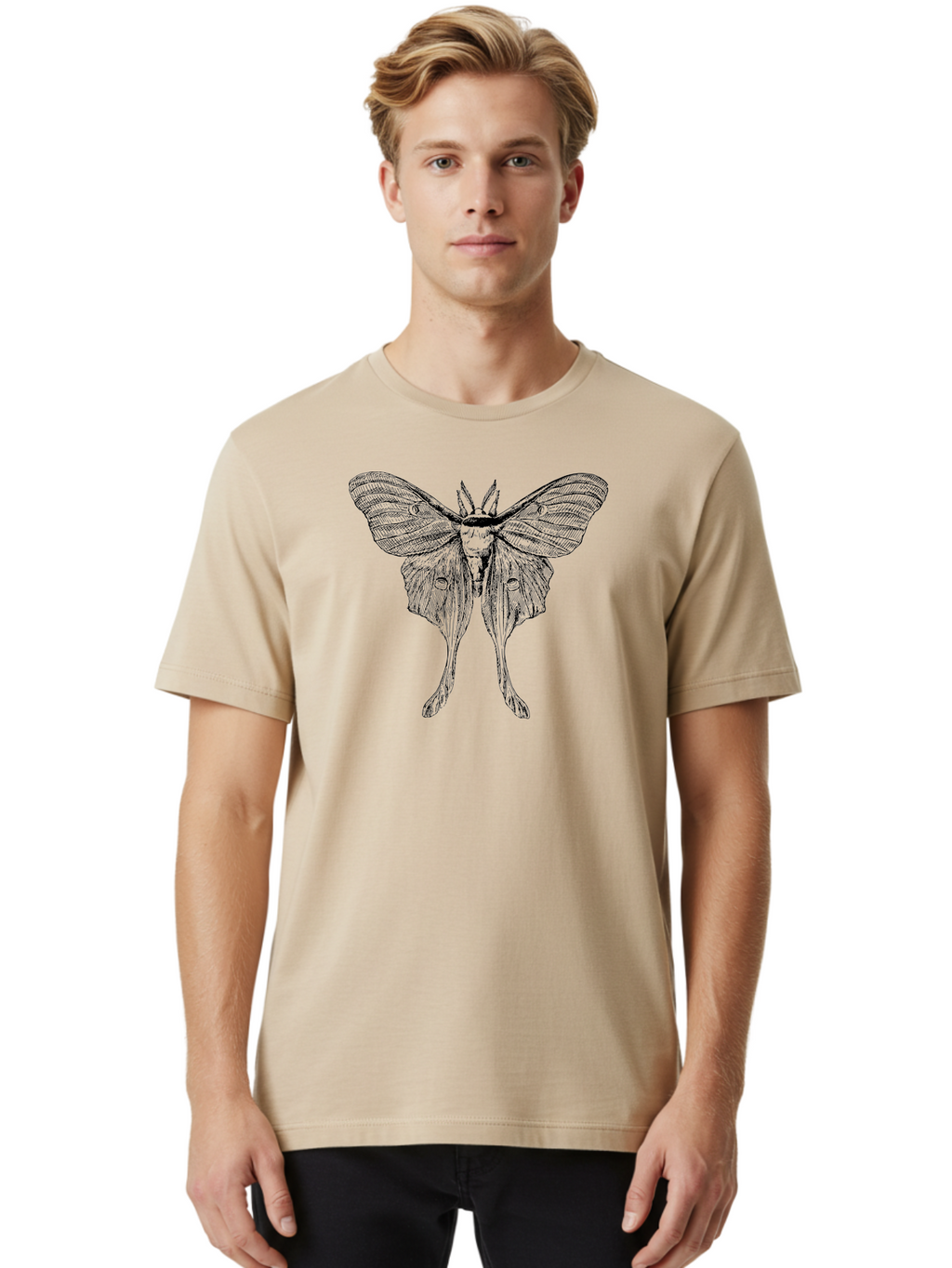 Luna-Moth Men'S Graphic Tee, 100% Cotton, Comfortable Casual Summer Wear, Machine Washable, Luna Moth, Insect Art, Entomology Illustration, Detailed Drawing, Natural History Art, Wingspan, Nocturnal Creature, Gothic Aesthetic, Aab543