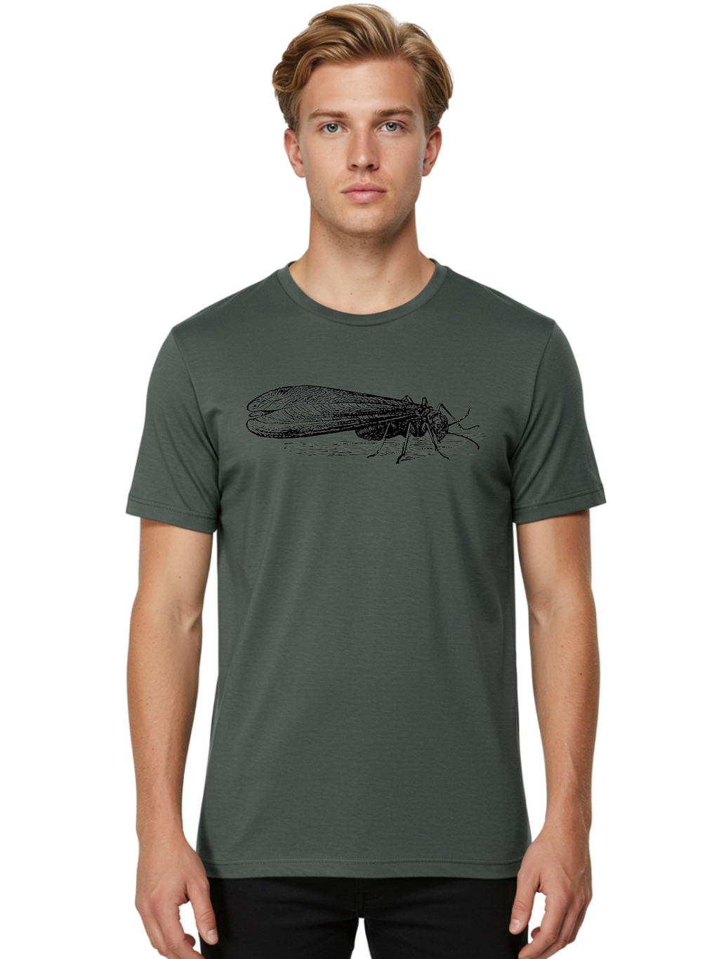 Moth Men'S Graphic Tee, 100% Cotton, Comfortable Casual Summer Wear, Machine Washable, Mayfly Insect, Vintage Illustration, Black And White Artwork, Detailed Drawing, Insect Anatomy, Entomology, Wildlife Art, Natural History, Insect Wings, Aab549