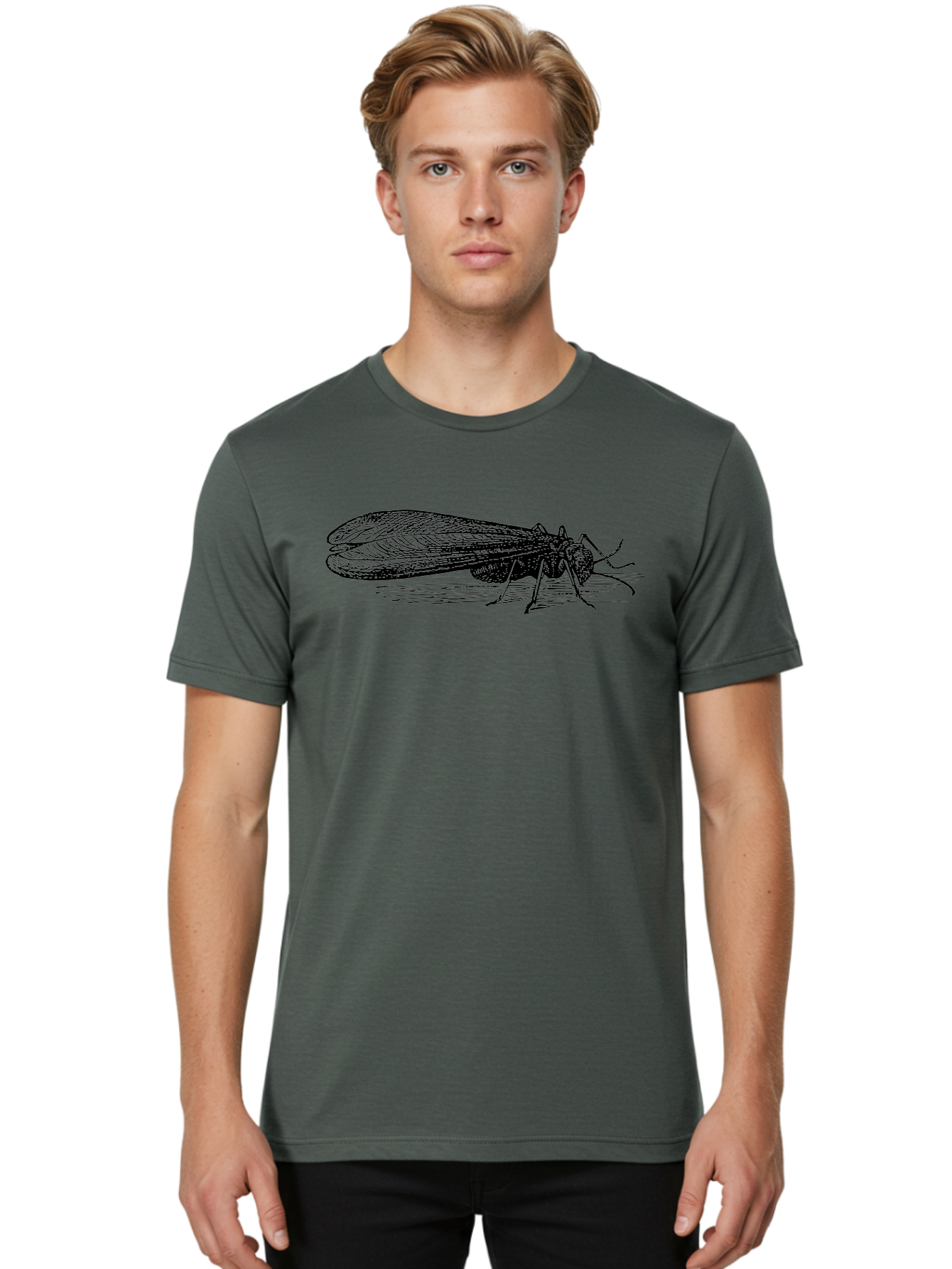 Moth Men'S Graphic Tee, 100% Cotton, Comfortable Casual Summer Wear, Machine Washable, Mayfly Insect, Vintage Illustration, Black And White Artwork, Detailed Drawing, Insect Anatomy, Entomology, Wildlife Art, Natural History, Insect Wings, Aab549