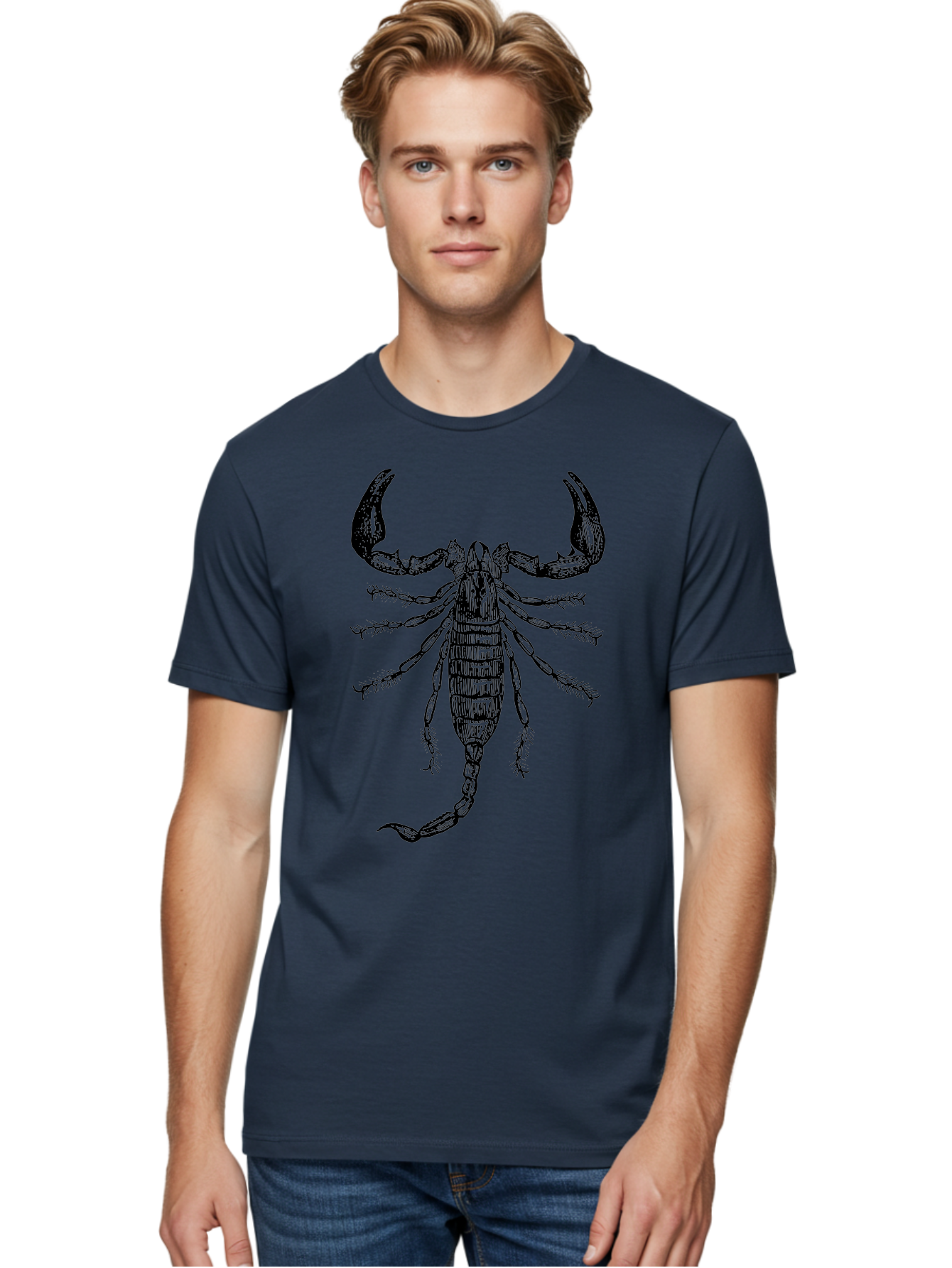 Scorpion-Illustration Men'S Graphic Tee, 100% Cotton, Comfortable Casual Summer Wear, Machine Washable, Scorpion Illustration, Arachnid Art, Creepy Crawlers, Venomous Creature, Detailed Drawing, Scorpion Anatomy, Dark Art, Gothic Design, Aab550