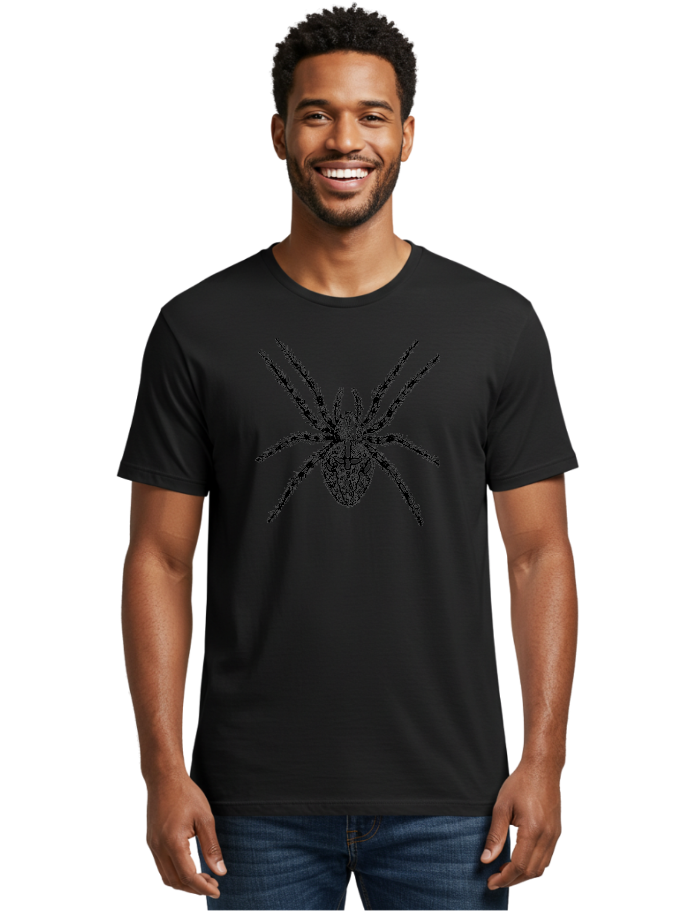 Spider-Tattoo Men'S Graphic Tee, 100% Cotton, Comfortable Casual Summer Wear, Machine Washable, Spider Art, Creepy Crawlies, Arachnid Illustration, Intricate Details, Spider Legs, Black And Green, Spider Design, Gothic Art Aab553