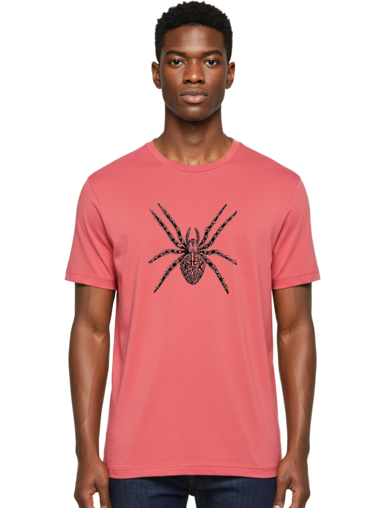 Spider-Tattoo Men'S Graphic Tee, 100% Cotton, Comfortable Casual Summer Wear, Machine Washable, Spider Art, Creepy Crawlies, Arachnid Illustration, Intricate Details, Spider Legs, Black And Green, Spider Design, Gothic Art Aab553