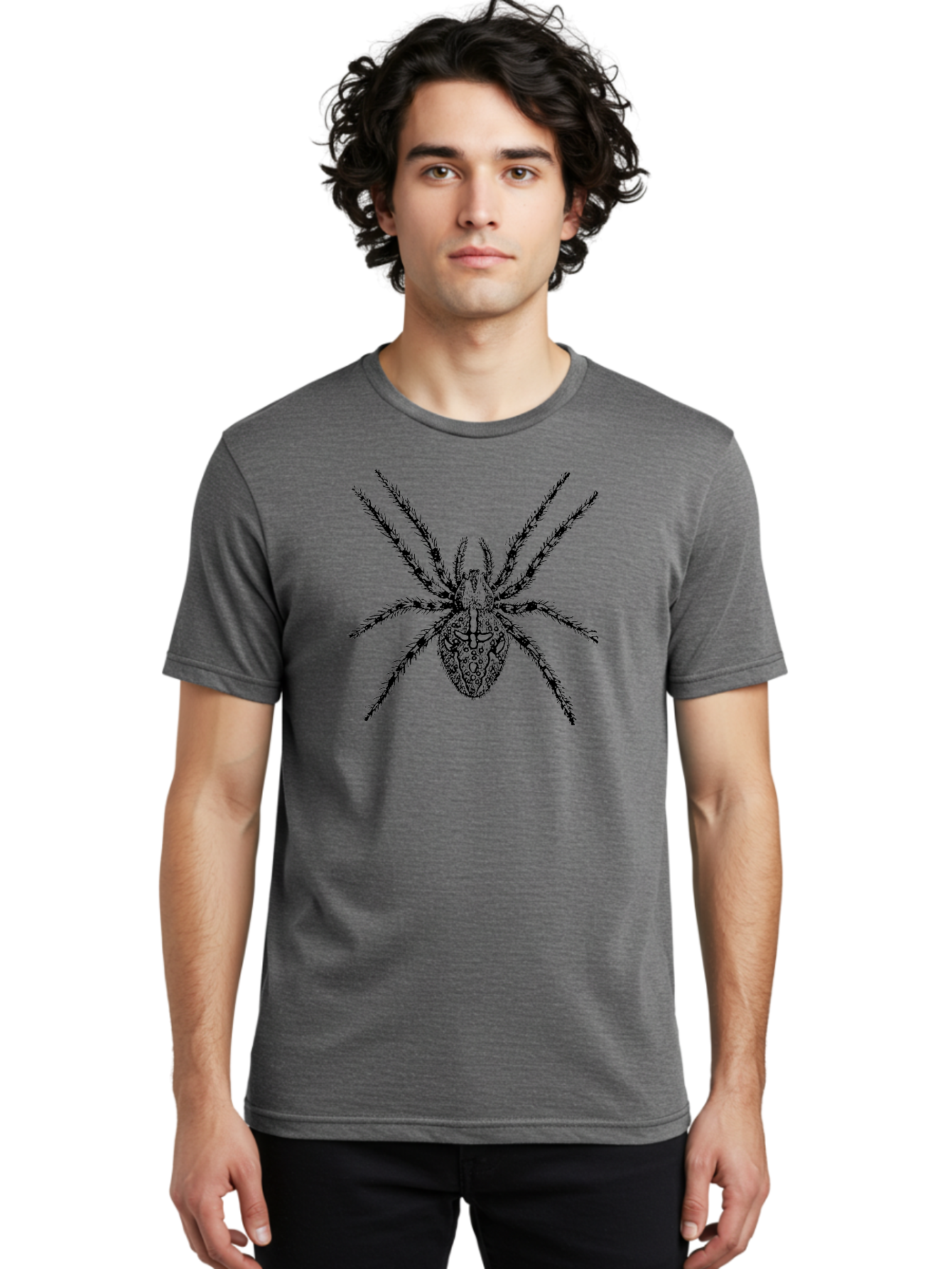 Spider-Tattoo Men'S Graphic Tee, 100% Cotton, Comfortable Casual Summer Wear, Machine Washable, Spider Art, Creepy Crawlies, Arachnid Illustration, Intricate Details, Spider Legs, Black And Green, Spider Design, Gothic Art Aab553