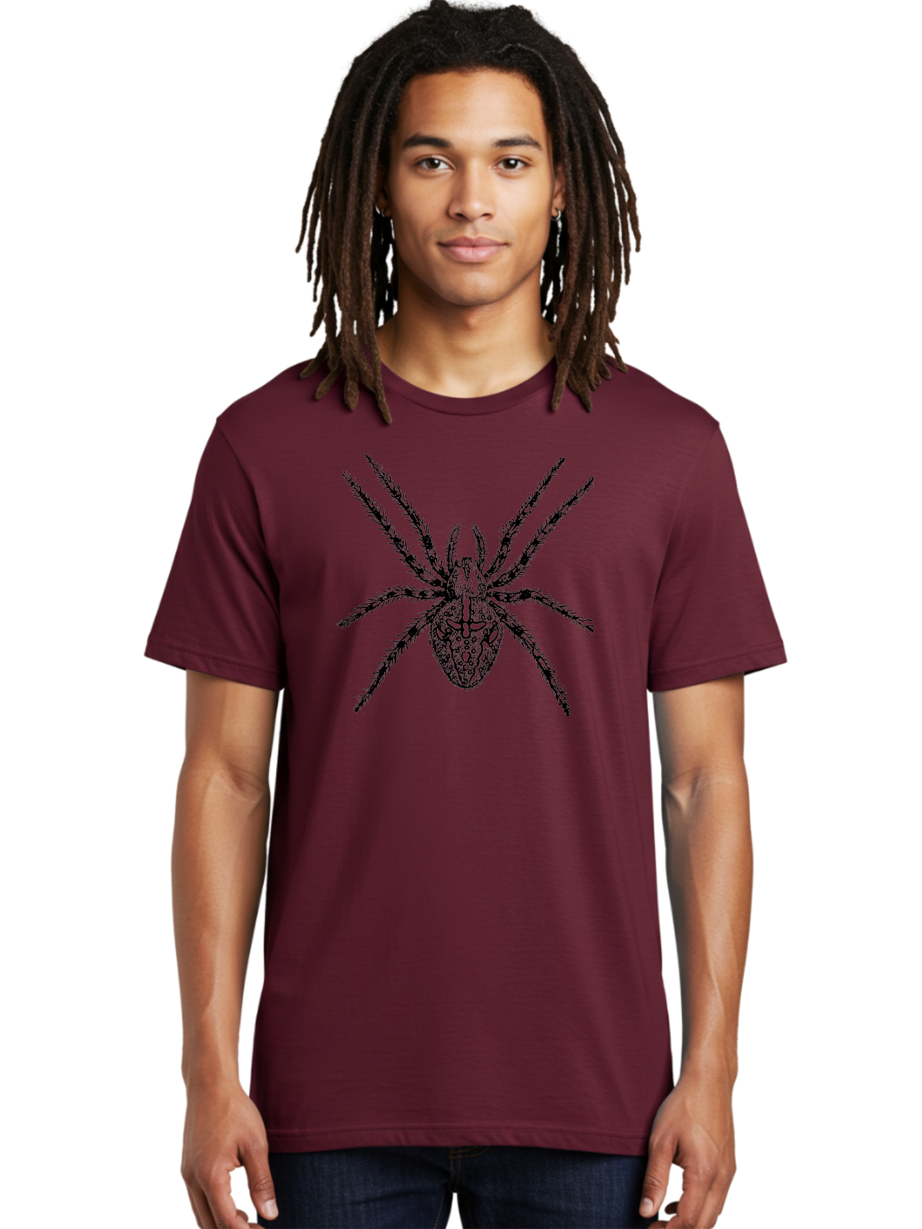 Spider-Tattoo Men'S Graphic Tee, 100% Cotton, Comfortable Casual Summer Wear, Machine Washable, Spider Art, Creepy Crawlies, Arachnid Illustration, Intricate Details, Spider Legs, Black And Green, Spider Design, Gothic Art Aab553
