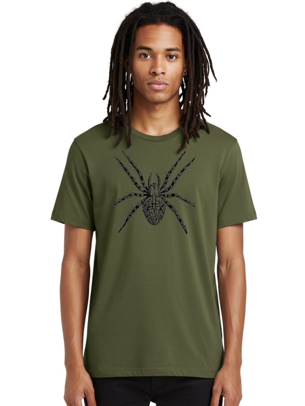 Spider-Tattoo Men'S Graphic Tee, 100% Cotton, Comfortable Casual Summer Wear, Machine Washable, Spider Art, Creepy Crawlies, Arachnid Illustration, Intricate Details, Spider Legs, Black And Green, Spider Design, Gothic Art Aab553