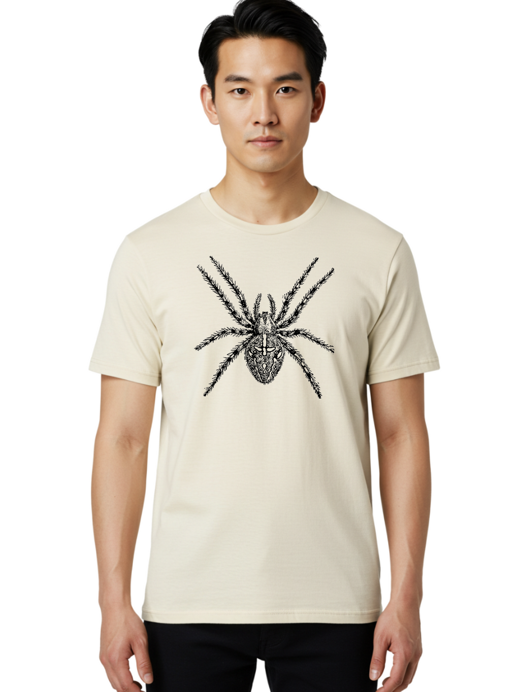 Spider-Tattoo Men'S Graphic Tee, 100% Cotton, Comfortable Casual Summer Wear, Machine Washable, Spider Art, Creepy Crawlies, Arachnid Illustration, Intricate Details, Spider Legs, Black And Green, Spider Design, Gothic Art Aab553