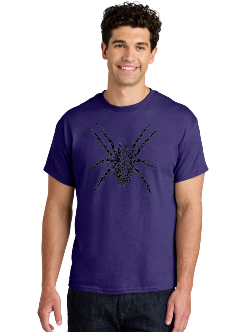 Spider-Tattoo Men'S Graphic Tee, 100% Cotton, Comfortable Casual Summer Wear, Machine Washable, Spider Art, Creepy Crawlies, Arachnid Illustration, Intricate Details, Spider Legs, Black And Green, Spider Design, Gothic Art Aab553