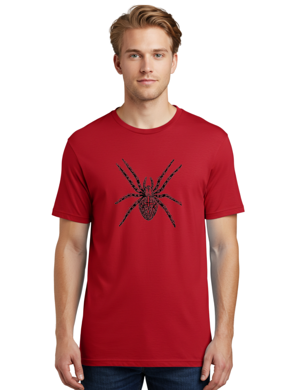 Spider-Tattoo Men'S Graphic Tee, 100% Cotton, Comfortable Casual Summer Wear, Machine Washable, Spider Art, Creepy Crawlies, Arachnid Illustration, Intricate Details, Spider Legs, Black And Green, Spider Design, Gothic Art Aab553