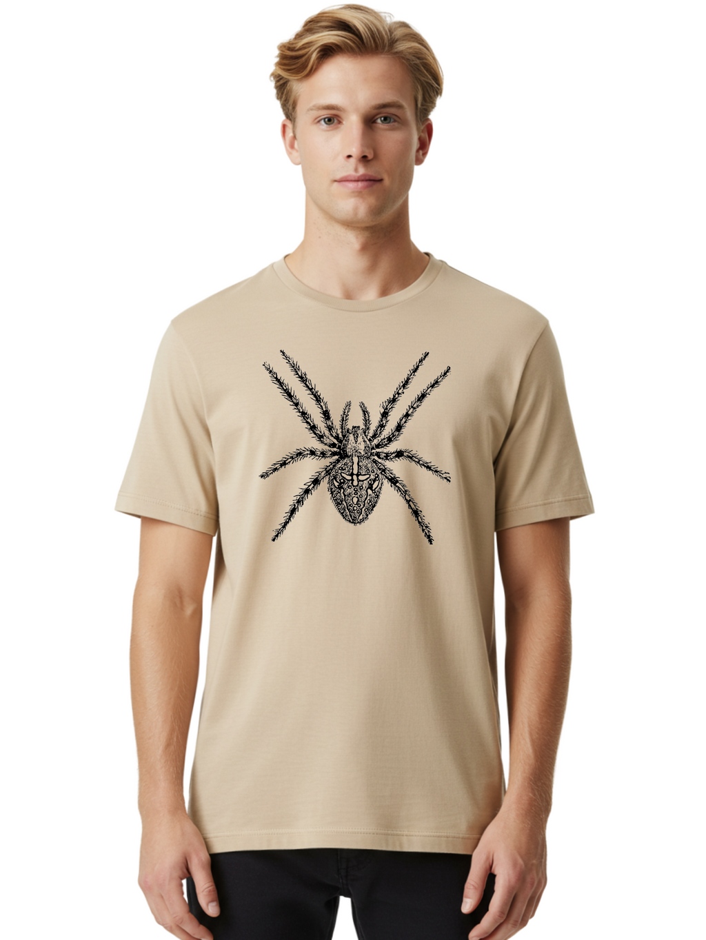Spider-Tattoo Men'S Graphic Tee, 100% Cotton, Comfortable Casual Summer Wear, Machine Washable, Spider Art, Creepy Crawlies, Arachnid Illustration, Intricate Details, Spider Legs, Black And Green, Spider Design, Gothic Art Aab553