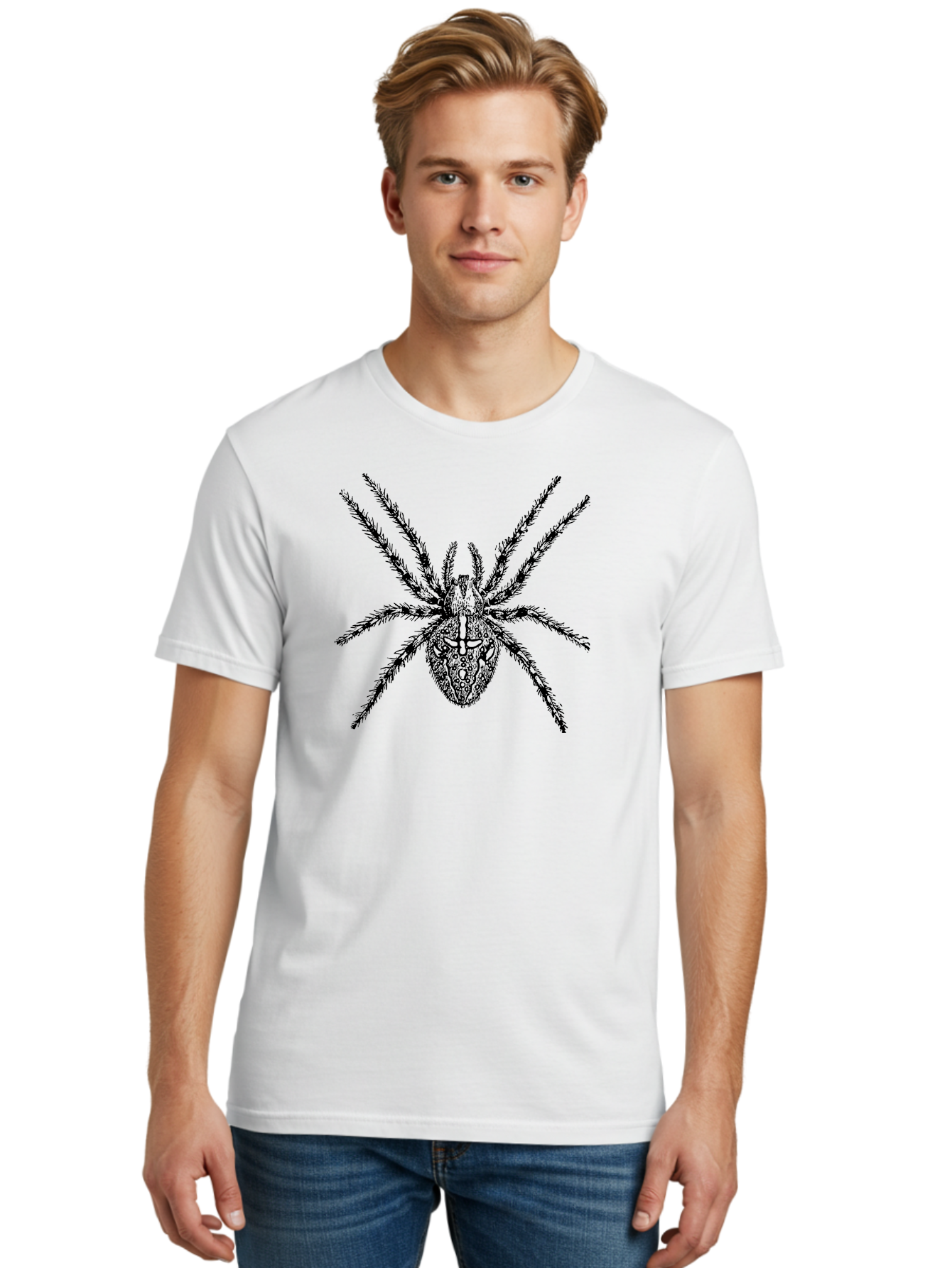 Spider-Tattoo Men'S Graphic Tee, 100% Cotton, Comfortable Casual Summer Wear, Machine Washable, Spider Art, Creepy Crawlies, Arachnid Illustration, Intricate Details, Spider Legs, Black And Green, Spider Design, Gothic Art Aab553