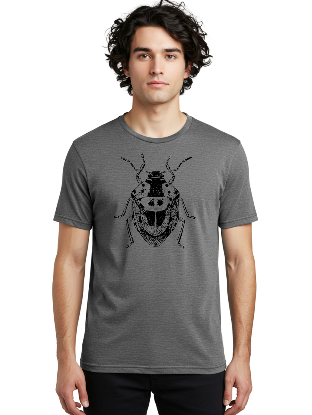 Spotted-Shield-Bug Men'S Graphic Tee, 100% Cotton, Comfortable Casual Summer Wear, Machine Washable, Shield Bug, Insect, Entomology, Bug Illustration, Black And Green, Detailed Drawing, Insect Anatomy, Bug Species, Natural History Aab555