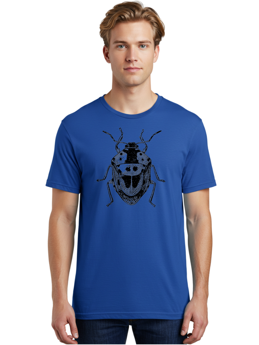 Spotted-Shield-Bug Men'S Graphic Tee, 100% Cotton, Comfortable Casual Summer Wear, Machine Washable, Shield Bug, Insect, Entomology, Bug Illustration, Black And Green, Detailed Drawing, Insect Anatomy, Bug Species, Natural History Aab555