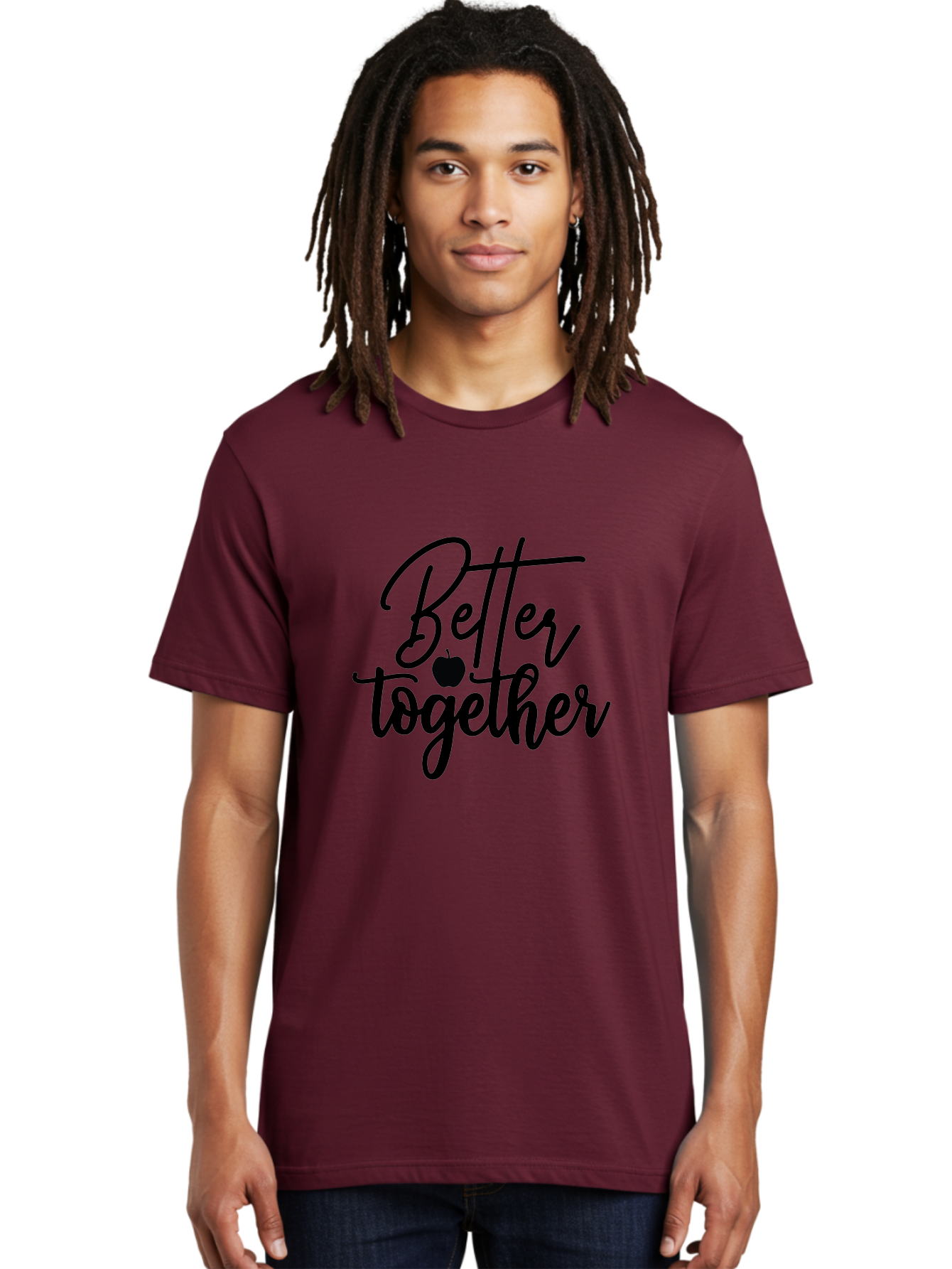 Better-Together Men'S Graphic Tee, 100% Cotton, Comfortable Casual Summer Wear, Machine Washable, Better Together, Inspirational Quote, Apple Symbol, Teamwork, Unity, Motivational Phrase, Cursive Text, Black Font, Educational Theme Aab565