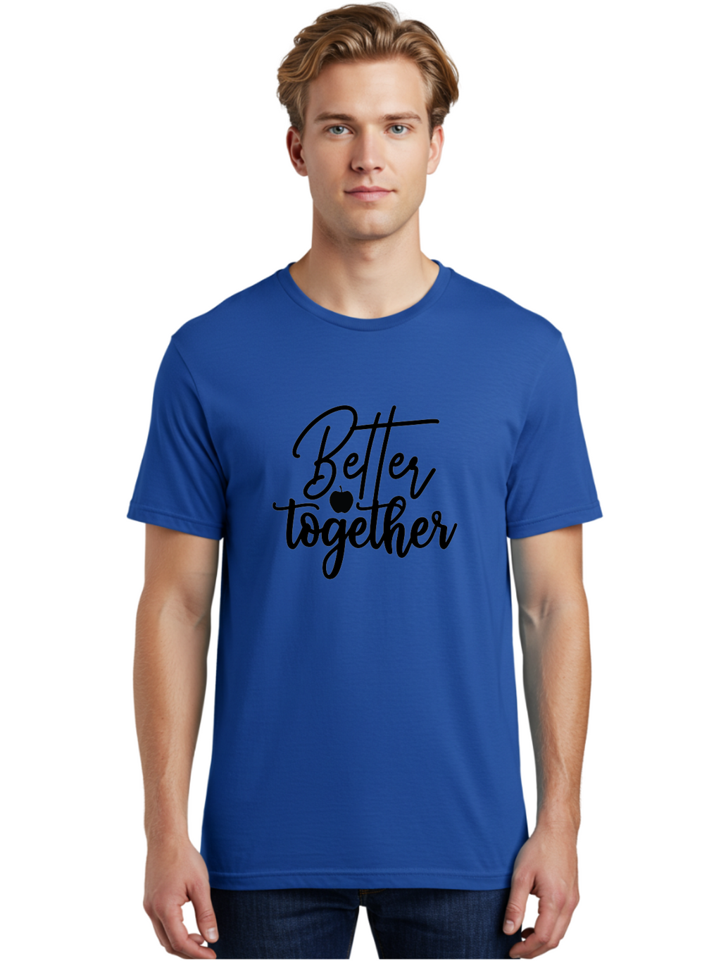 Better-Together Men'S Graphic Tee, 100% Cotton, Comfortable Casual Summer Wear, Machine Washable, Better Together, Inspirational Quote, Apple Symbol, Teamwork, Unity, Motivational Phrase, Cursive Text, Black Font, Educational Theme Aab565