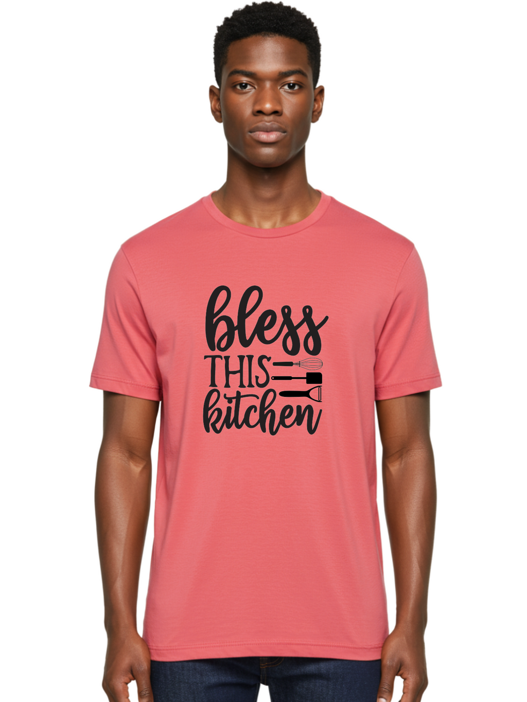 Bless-This-Kitchen Men'S Graphic Tee, 100% Cotton, Comfortable Casual Summer Wear, Machine Washable, Kitchen Decor, Cooking Inspiration, Home Blessing, Kitchen Utensils, Cooking Love, Kitchen Decoration, Kitchenware, Whisk, Spatula, Aab566