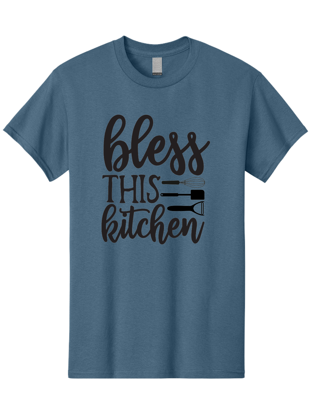 Bless-This-Kitchen Men'S Graphic Tee, 100% Cotton, Comfortable Casual Summer Wear, Machine Washable, Kitchen Decor, Cooking Inspiration, Home Blessing, Kitchen Utensils, Cooking Love, Kitchen Decoration, Kitchenware, Whisk, Spatula, Aab566