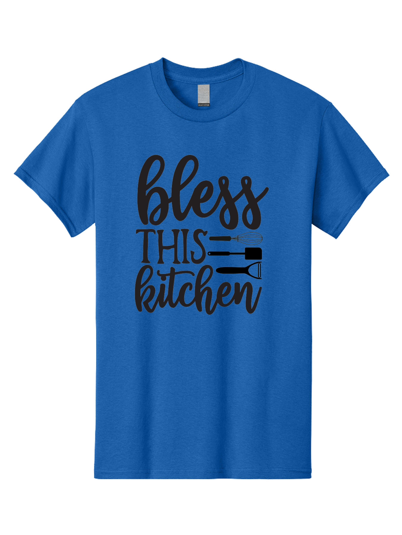 Bless-This-Kitchen Men'S Graphic Tee, 100% Cotton, Comfortable Casual Summer Wear, Machine Washable, Kitchen Decor, Cooking Inspiration, Home Blessing, Kitchen Utensils, Cooking Love, Kitchen Decoration, Kitchenware, Whisk, Spatula, Aab566