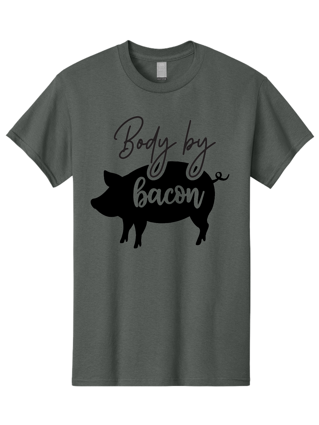 Body-By-Bacon Men'S Graphic Tee, 100% Cotton, Comfortable Casual Summer Wear, Machine Washable, Funny Pig Silhouette, Bacon Lovers, Pig With High Heels, Humorous Illustration, Quirky Art, Pig Silhouette With Text, Body By Bacon Aab567