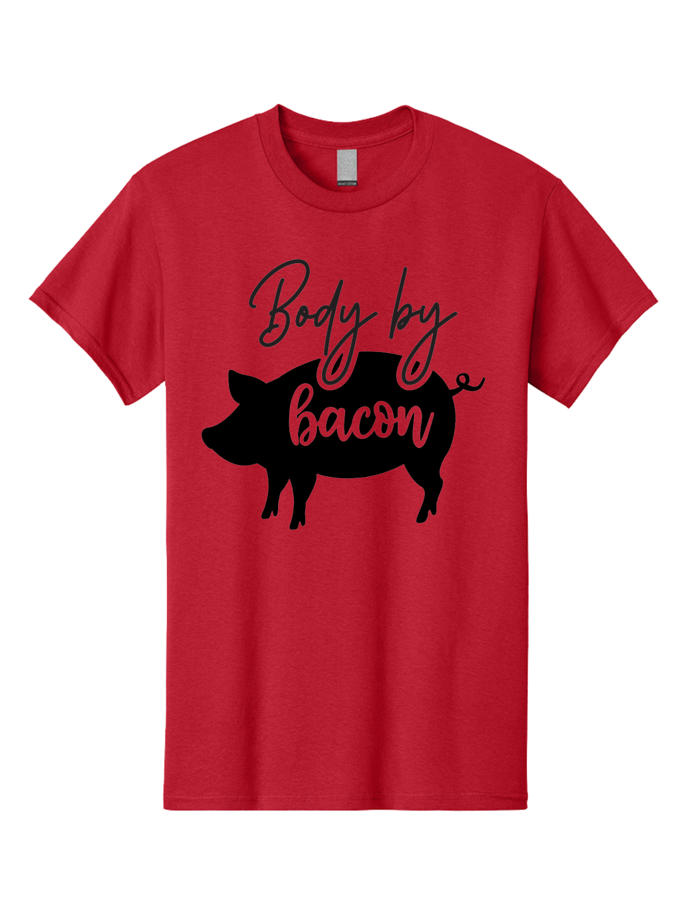 Body-By-Bacon Men'S Graphic Tee, 100% Cotton, Comfortable Casual Summer Wear, Machine Washable, Funny Pig Silhouette, Bacon Lovers, Pig With High Heels, Humorous Illustration, Quirky Art, Pig Silhouette With Text, Body By Bacon Aab567