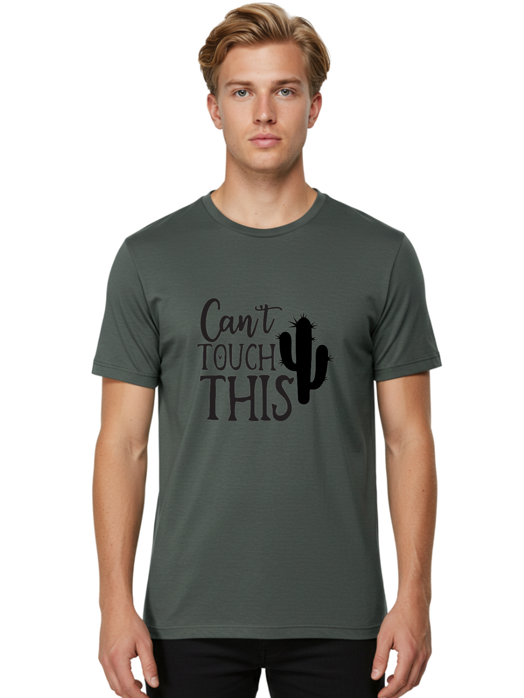 Cant-Touch-This-Cactus Men'S Graphic Tee, 100% Cotton, Comfortable Casual Summer Wear, Machine Washable, Funny Cactus Design, Prickly Humor, Cactus Silhouette, Humorous Quote, Playful Graphic, Funny Saying, Cactus Illustration, Sassy Phrase Aab568