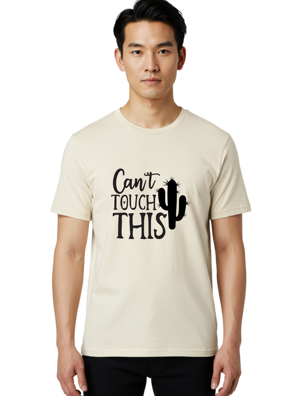 Cant-Touch-This-Cactus Men'S Graphic Tee, 100% Cotton, Comfortable Casual Summer Wear, Machine Washable, Funny Cactus Design, Prickly Humor, Cactus Silhouette, Humorous Quote, Playful Graphic, Funny Saying, Cactus Illustration, Sassy Phrase Aab568