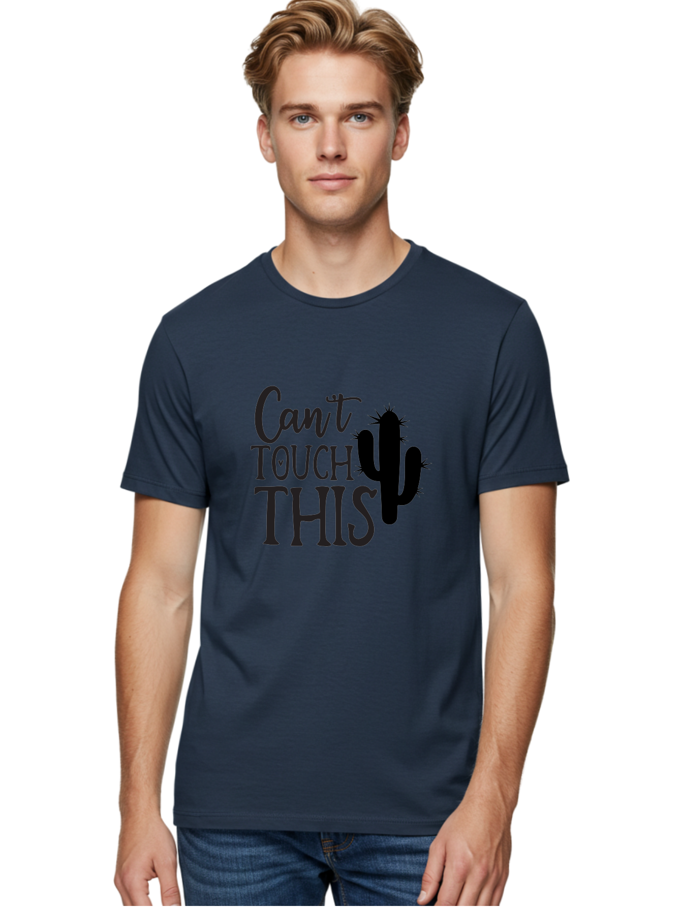 Cant-Touch-This-Cactus Men'S Graphic Tee, 100% Cotton, Comfortable Casual Summer Wear, Machine Washable, Funny Cactus Design, Prickly Humor, Cactus Silhouette, Humorous Quote, Playful Graphic, Funny Saying, Cactus Illustration, Sassy Phrase Aab568