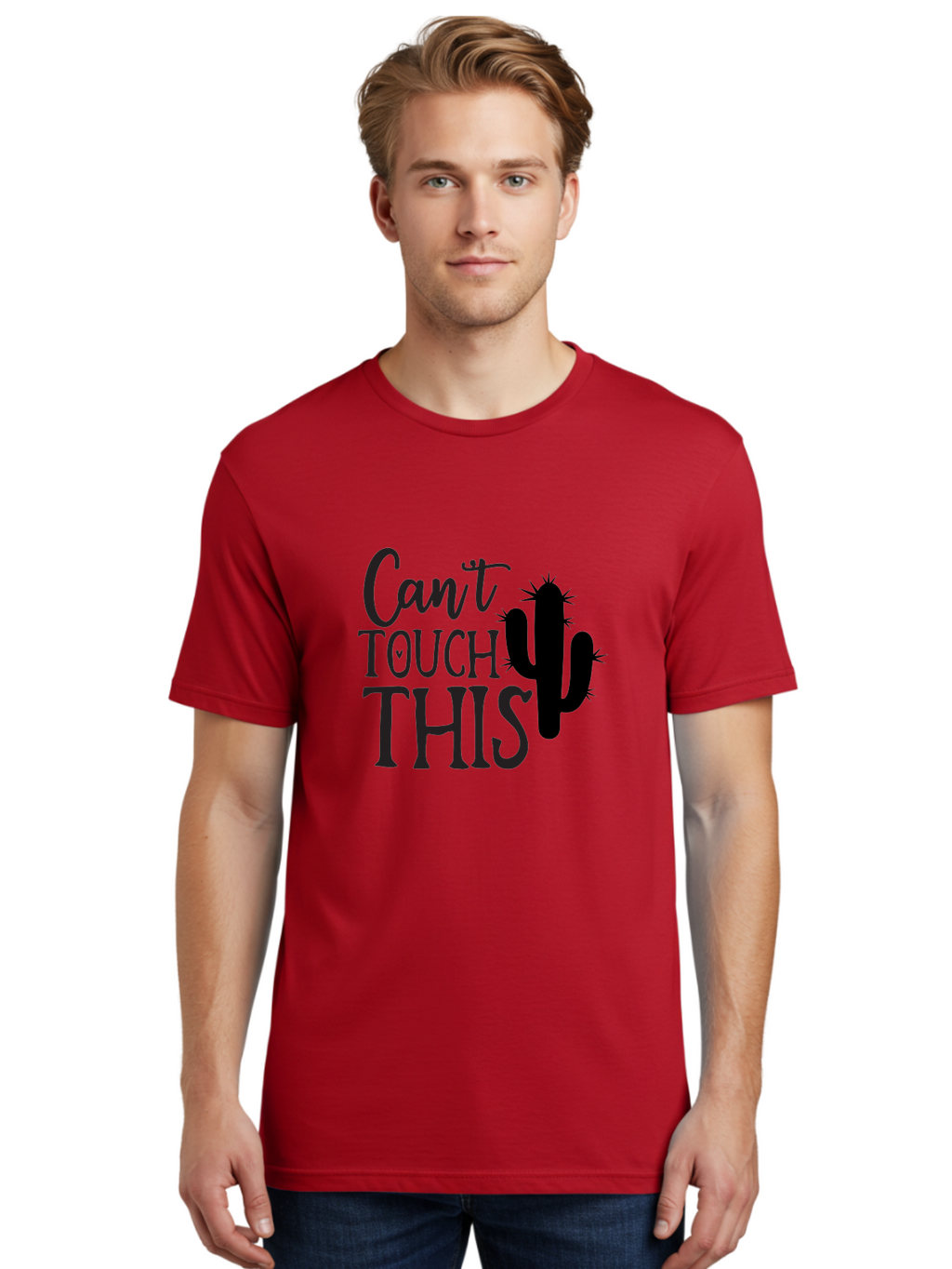 Cant-Touch-This-Cactus Men'S Graphic Tee, 100% Cotton, Comfortable Casual Summer Wear, Machine Washable, Funny Cactus Design, Prickly Humor, Cactus Silhouette, Humorous Quote, Playful Graphic, Funny Saying, Cactus Illustration, Sassy Phrase Aab568