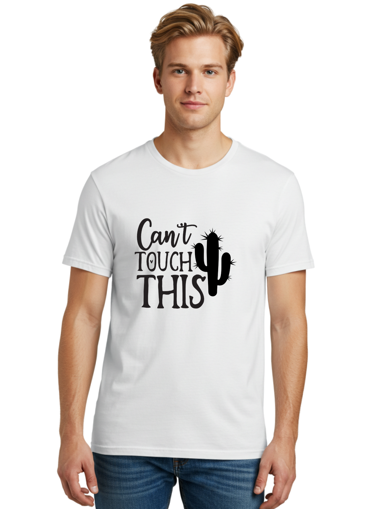 Cant-Touch-This-Cactus Men'S Graphic Tee, 100% Cotton, Comfortable Casual Summer Wear, Machine Washable, Funny Cactus Design, Prickly Humor, Cactus Silhouette, Humorous Quote, Playful Graphic, Funny Saying, Cactus Illustration, Sassy Phrase Aab568