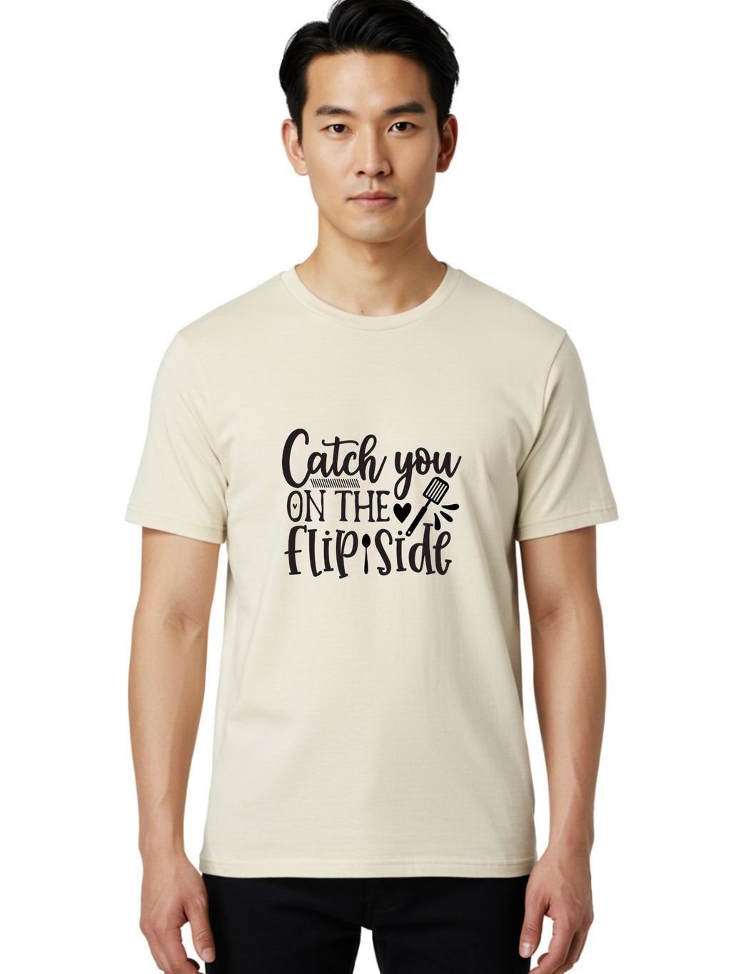 Catch-You-On-The-Flip-Side Men'S Graphic Tee, 100% Cotton, Comfortable Casual Summer Wear, Machine Washable, Funny Quote, Kitchen Humor, Barbecue Pun, Grill Master, Cooking Love, Playful Design, Witty Slogan, Cute Graphics, Kitchen Decor Aab569