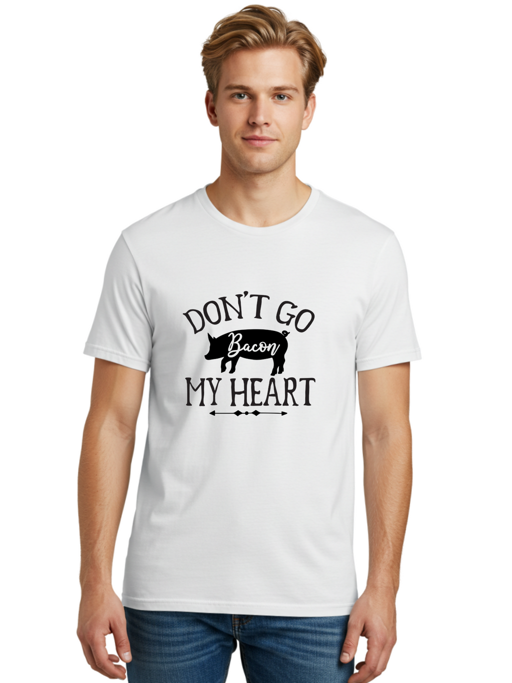 Don-T-Go-Bacon-My-Heart Men'S Graphic Tee, 100% Cotton, Comfortable Casual Summer Wear, Machine Washable, Funny Pig Quote, Bacon Love, Heart Pig, Pig Pun, Bacon Humor, Cute Pig Design, Pig Phrase, Bacon Phrase, Heartwarming Pig, Aab572