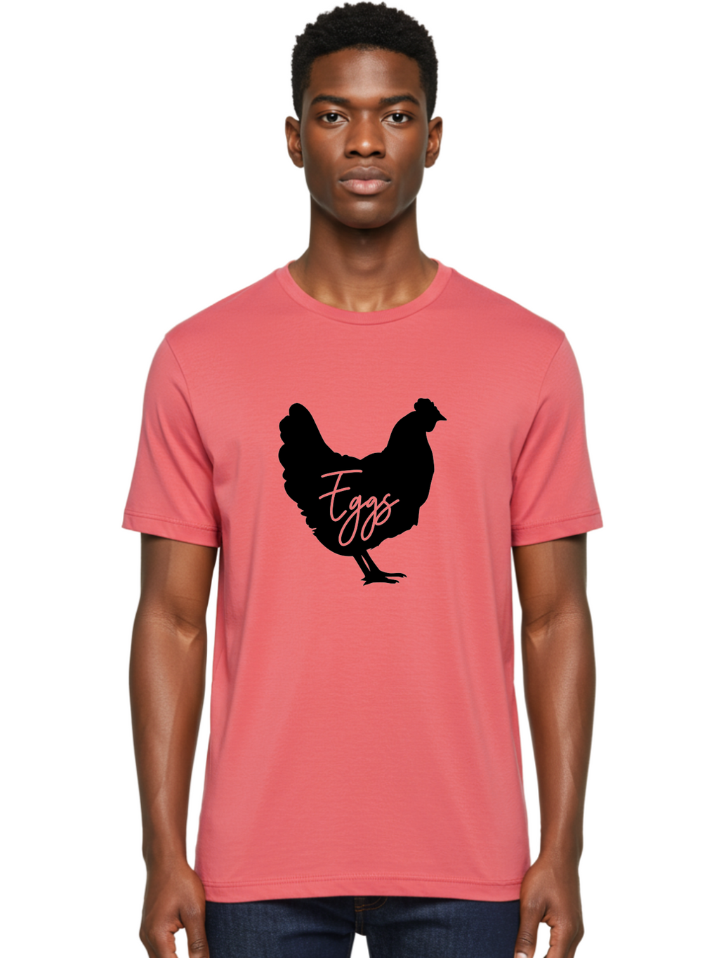 Eggs Men'S Graphic Tee, 100% Cotton, Comfortable Casual Summer Wear, Machine Washable, Black Chicken Silhouette, Egg Production Logo, Poultry Farm Graphics, Chicken Illustration, Eggs Text Overlay, Farm Fresh Eggs, Simple Design Elements, Aab573