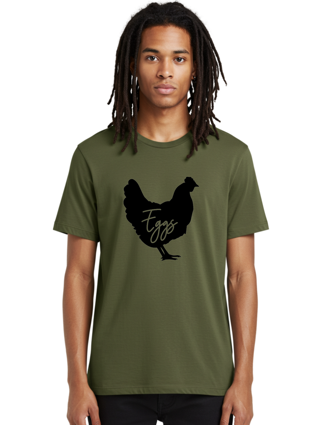 Eggs Men'S Graphic Tee, 100% Cotton, Comfortable Casual Summer Wear, Machine Washable, Black Chicken Silhouette, Egg Production Logo, Poultry Farm Graphics, Chicken Illustration, Eggs Text Overlay, Farm Fresh Eggs, Simple Design Elements, Aab573