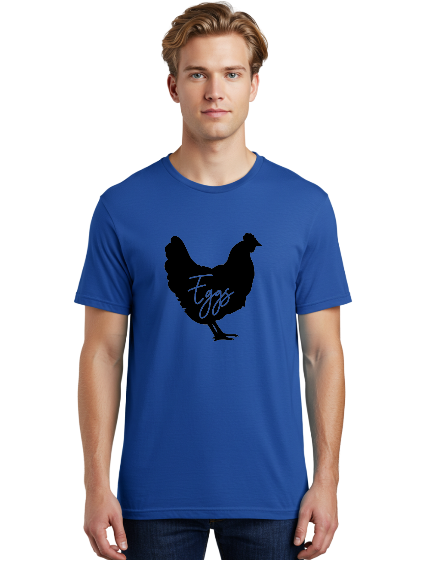 Eggs Men'S Graphic Tee, 100% Cotton, Comfortable Casual Summer Wear, Machine Washable, Black Chicken Silhouette, Egg Production Logo, Poultry Farm Graphics, Chicken Illustration, Eggs Text Overlay, Farm Fresh Eggs, Simple Design Elements, Aab573