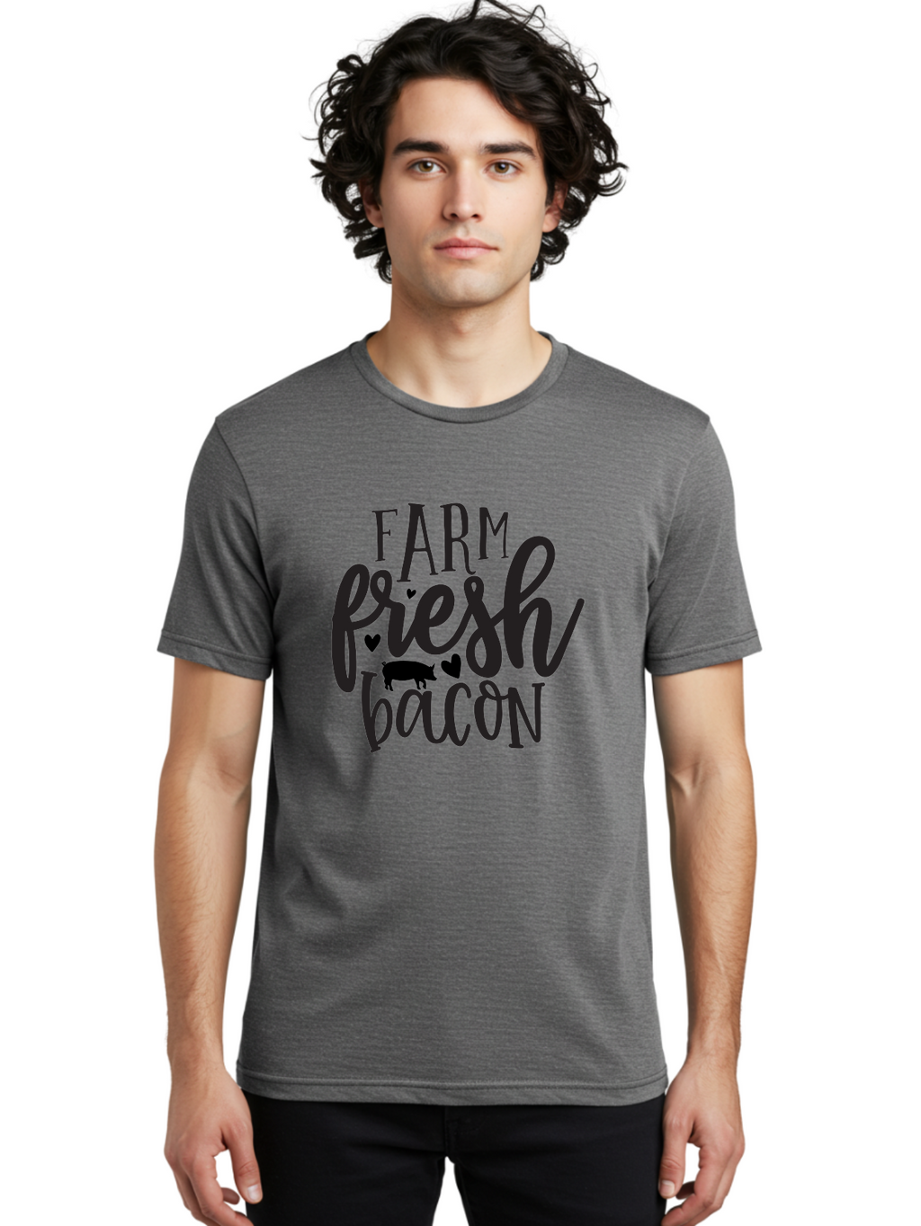 Farm-Fresh-Bacon Men'S Graphic Tee, 100% Cotton, Comfortable Casual Summer Wear, Machine Washable, Farm Fresh Bacon, Farm Food, Fresh Meat, Farm To Table, Bacon Lover, Pig Silhouette, Foodie Graphics, Kitchen Decor, Rustic Charm Aab575