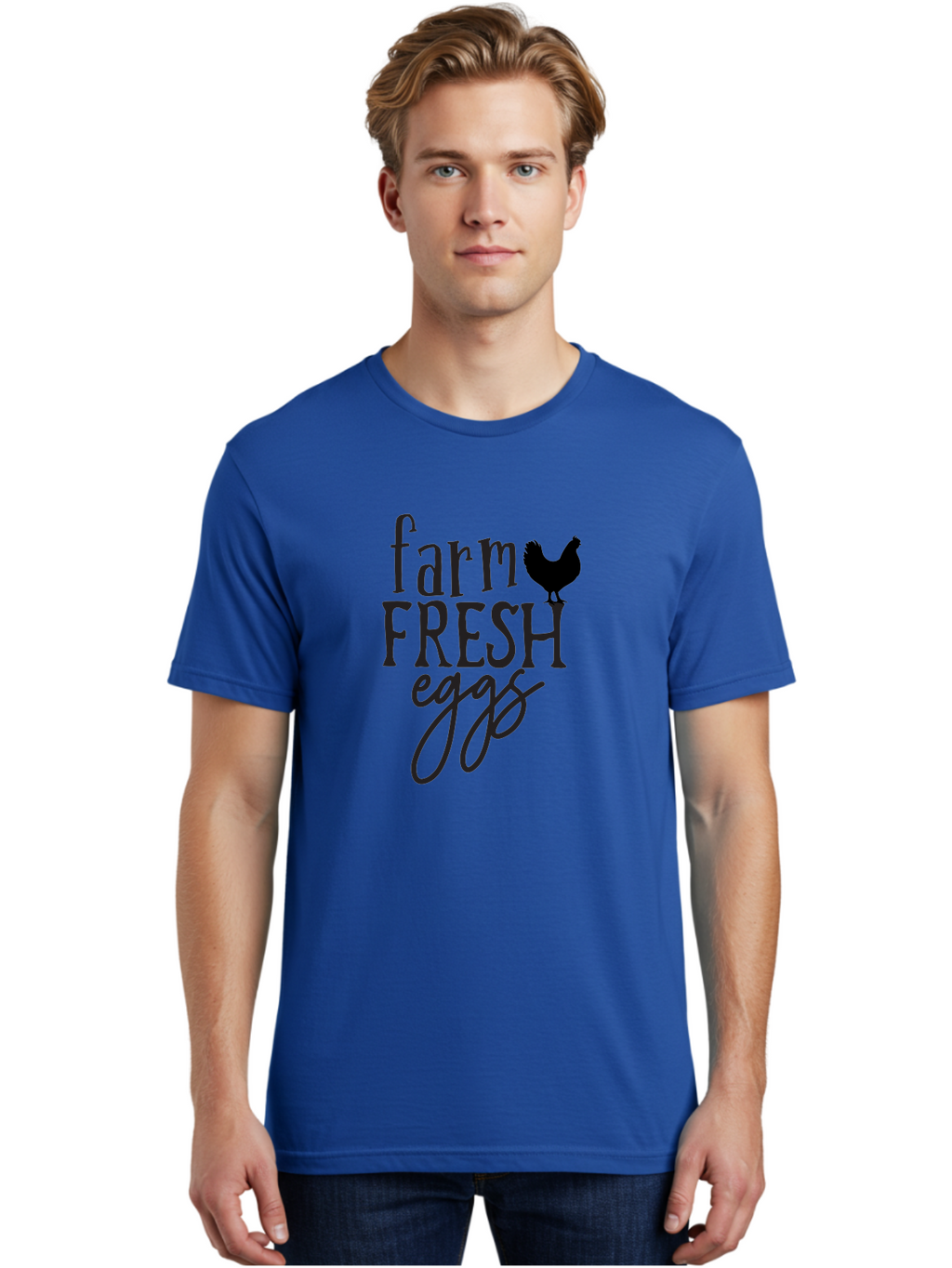Farm-Fresh-Eggs-1 Men'S Graphic Tee, 100% Cotton, Comfortable Casual Summer Wear, Machine Washable, Farm Fresh Eggs, Farm To Table, Organic Eggs, Local Produce, Healthy Eating, Natural Food, Rustic Charm, Chicken Farm, Egg Farm Aab576