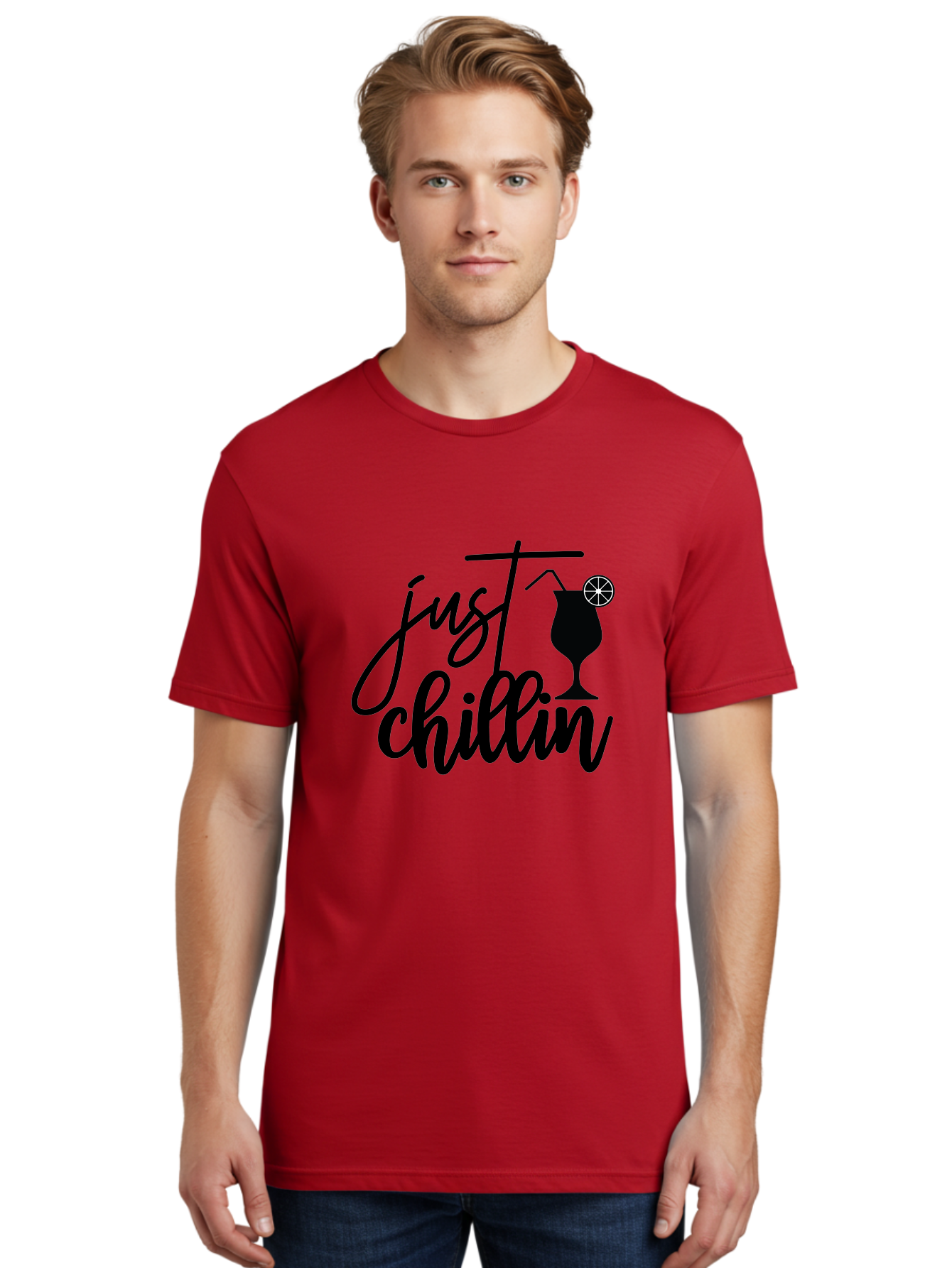 Just-Chillin Men'S Graphic Tee, 100% Cotton, Comfortable Casual Summer Wear, Machine Washable, Relaxation Mode, Chilling Vibes, Cocktail Culture, Refreshing Drinks, Laid-Back Atmosphere, Summer Fun, Happy Hour Aab583