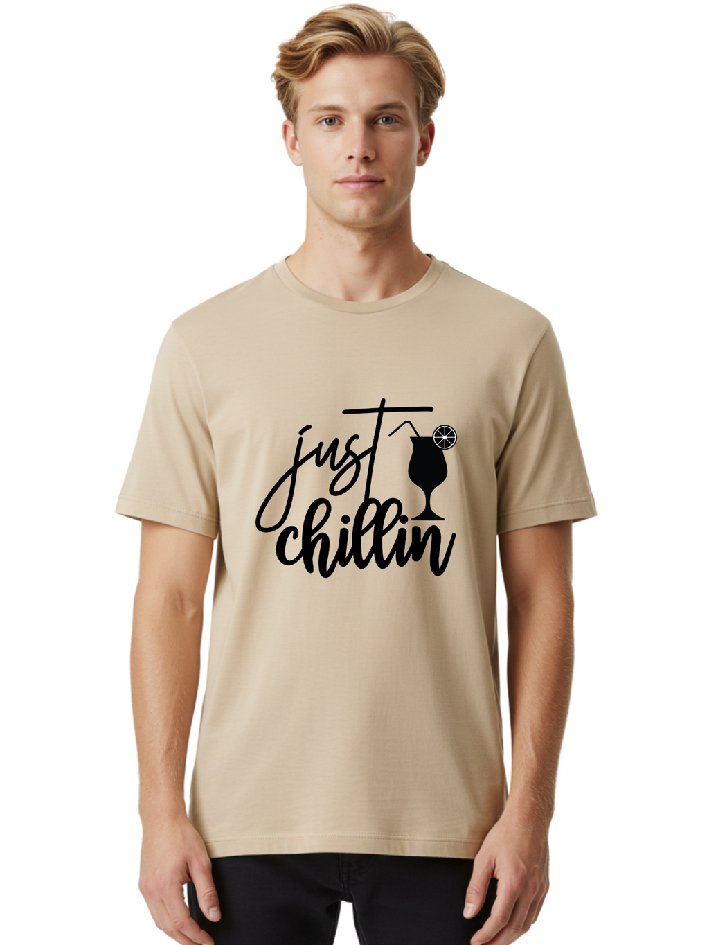 Just-Chillin Men'S Graphic Tee, 100% Cotton, Comfortable Casual Summer Wear, Machine Washable, Relaxation Mode, Chilling Vibes, Cocktail Culture, Refreshing Drinks, Laid-Back Atmosphere, Summer Fun, Happy Hour Aab583