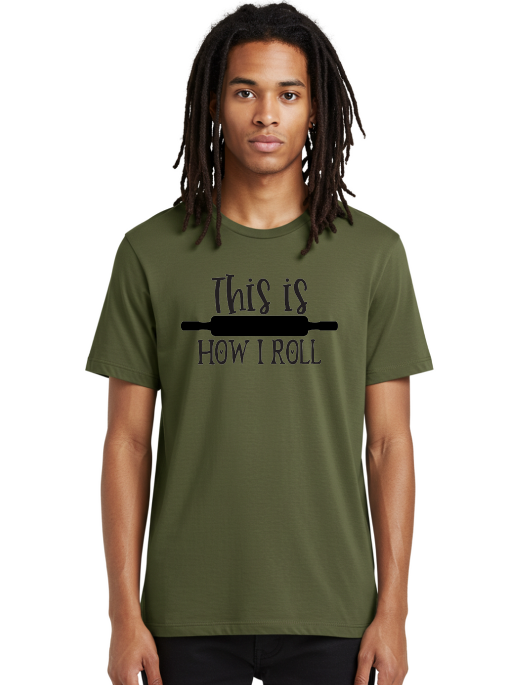 This-Is-How-I-Roll Men'S Graphic Tee, 100% Cotton, Comfortable Casual Summer Wear, Machine Washable, Baking Humor, Rolling Pin, Punny Phrase, Funny Quote, Baking Quote, Kitchen Humor, Playful Design, Whimsical Typography, Clever Saying Aab591