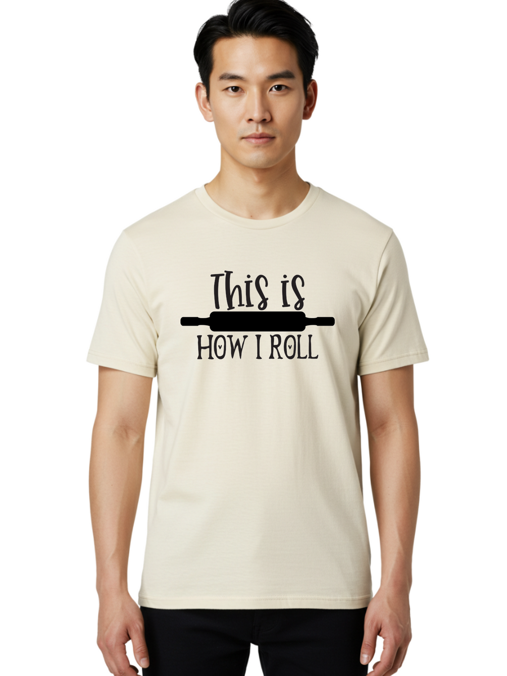 This-Is-How-I-Roll Men'S Graphic Tee, 100% Cotton, Comfortable Casual Summer Wear, Machine Washable, Baking Humor, Rolling Pin, Punny Phrase, Funny Quote, Baking Quote, Kitchen Humor, Playful Design, Whimsical Typography, Clever Saying Aab591