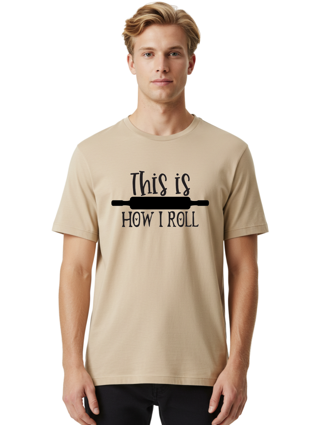 This-Is-How-I-Roll Men'S Graphic Tee, 100% Cotton, Comfortable Casual Summer Wear, Machine Washable, Baking Humor, Rolling Pin, Punny Phrase, Funny Quote, Baking Quote, Kitchen Humor, Playful Design, Whimsical Typography, Clever Saying Aab591