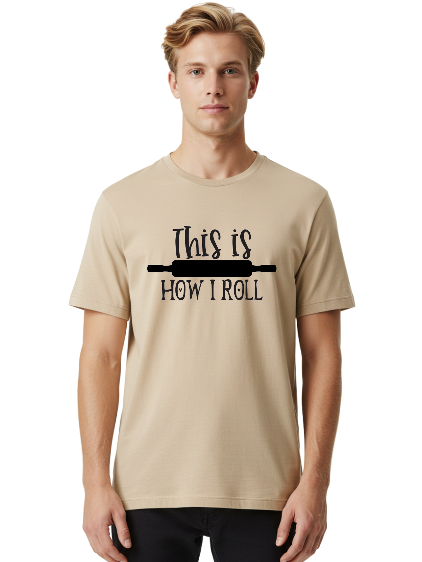 This-Is-How-I-Roll Men'S Graphic Tee, 100% Cotton, Comfortable Casual Summer Wear, Machine Washable, Baking Humor, Rolling Pin, Punny Phrase, Funny Quote, Baking Quote, Kitchen Humor, Playful Design, Whimsical Typography, Clever Saying Aab591