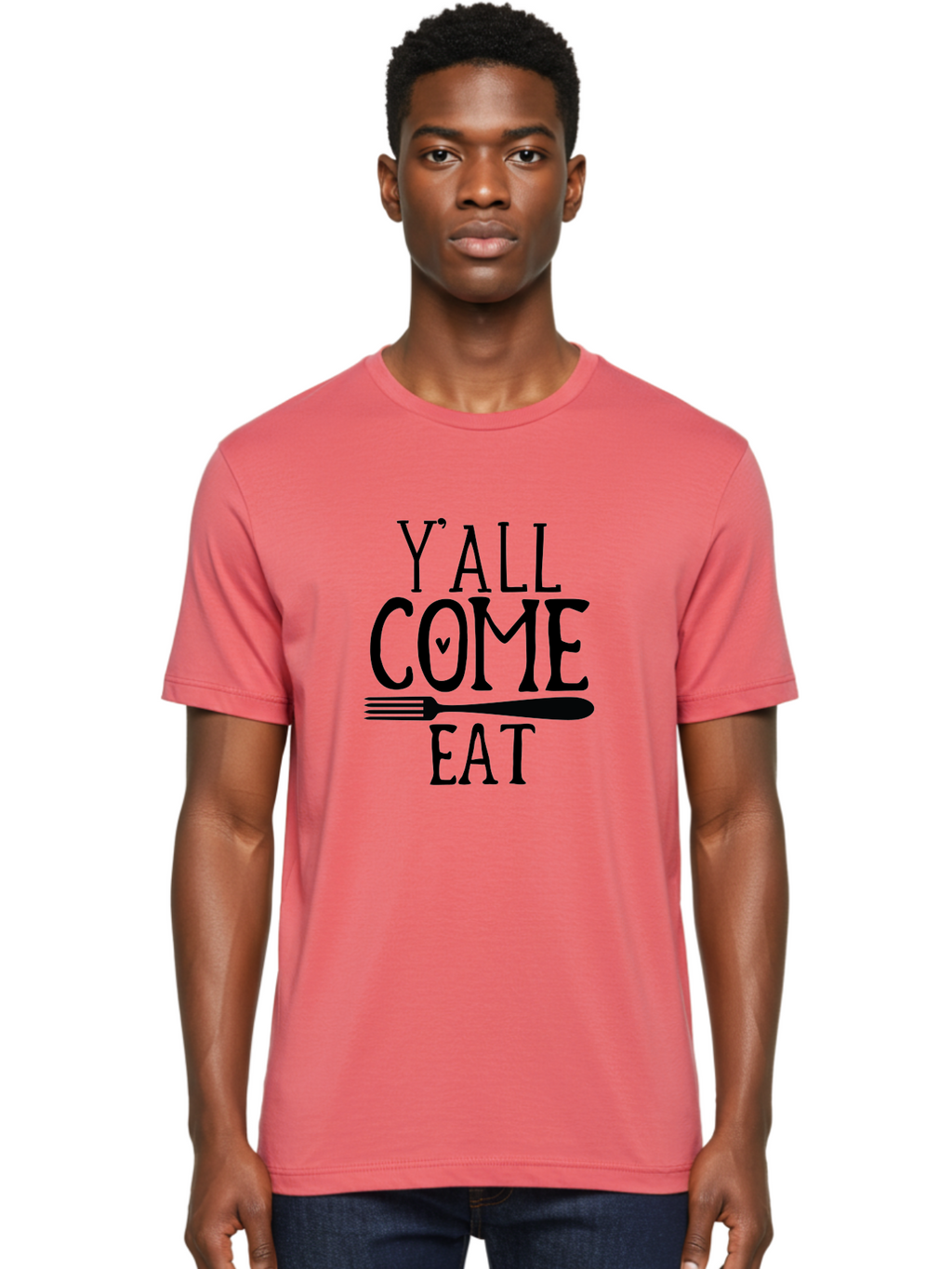 Y-All-Come-Eat Men'S Graphic Tee, 100% Cotton, Comfortable Casual Summer Wear, Machine Washable, Food Invitation, Southern Hospitality, Fork Graphic, Come Eat Sign, Restaurant Signage, Dinner Party Invitation, Casual Dining Aab597
